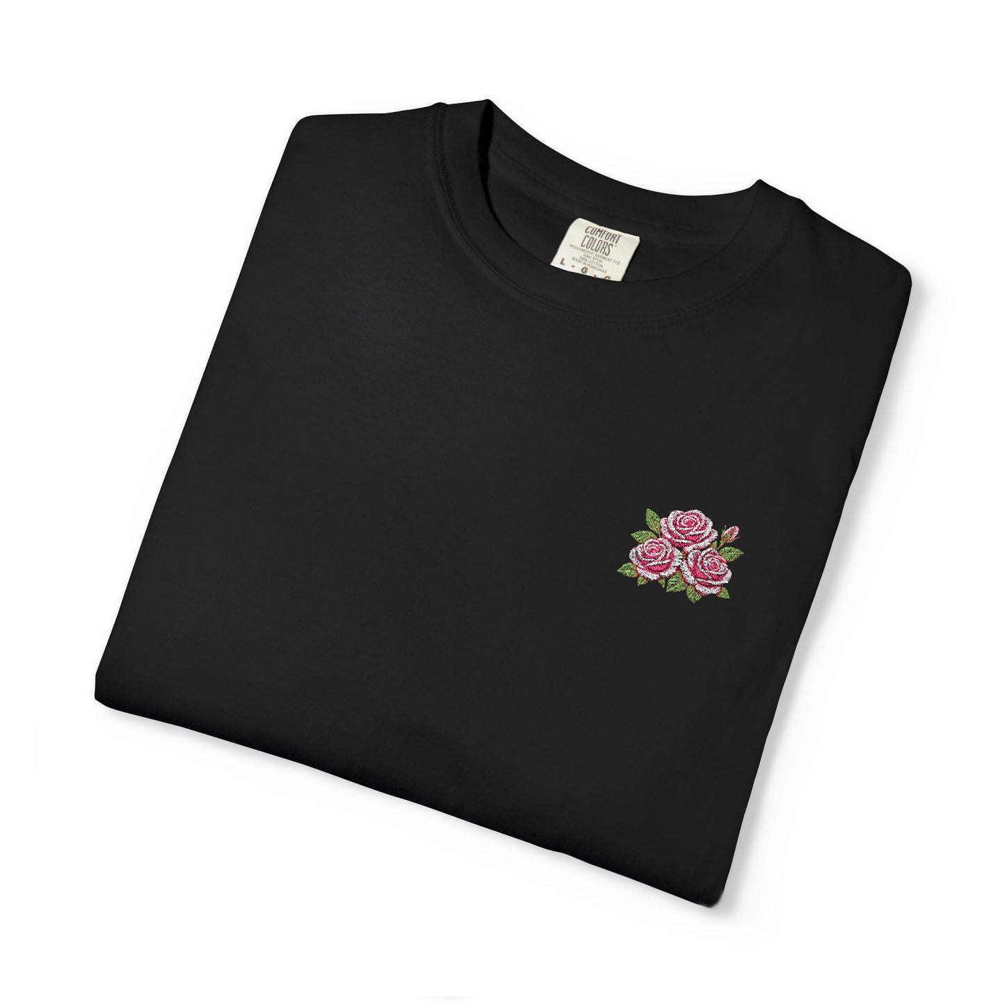 Simple Rose Bouquet Embroidered T-Shirt with Sleeve Detail