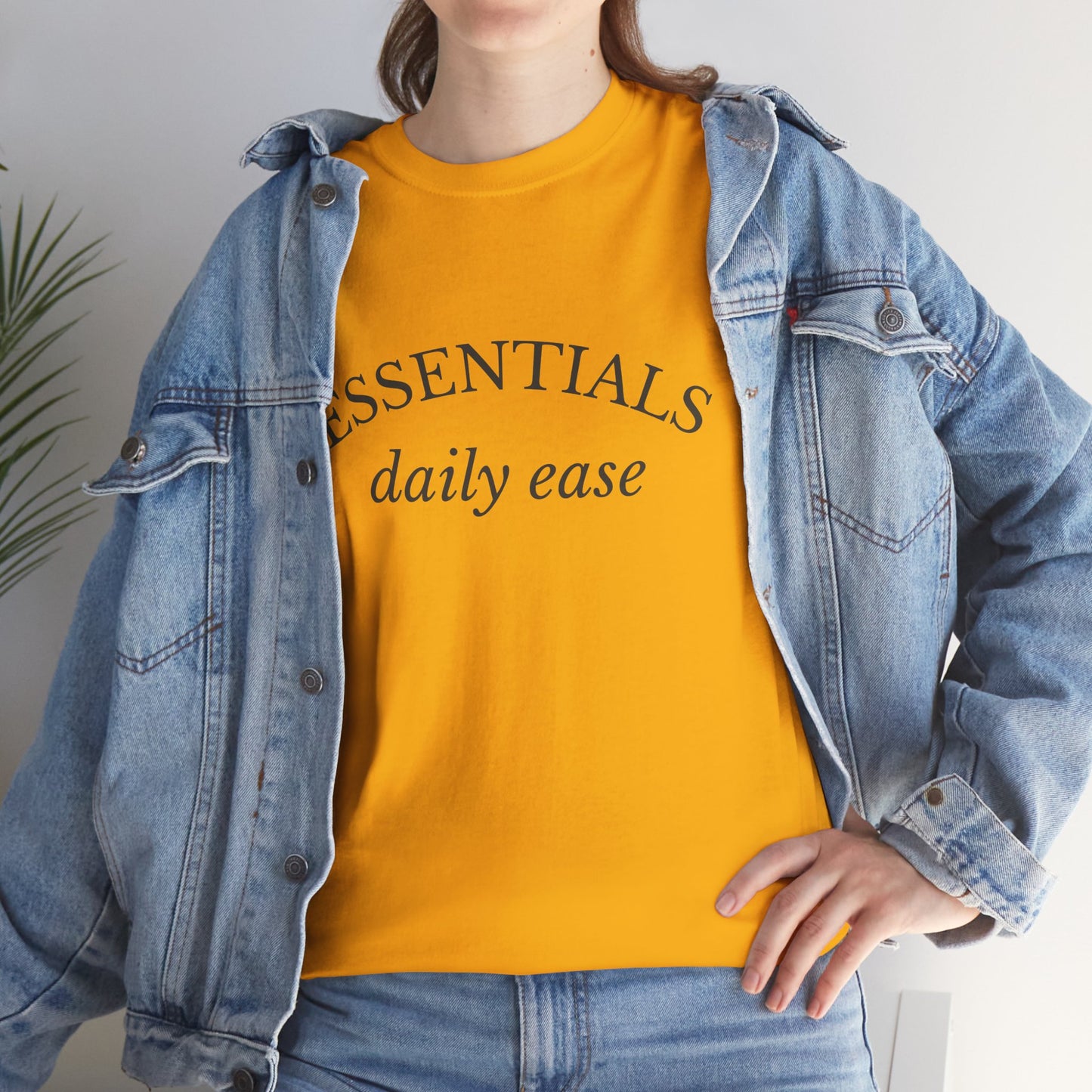 Essentials Embroidered Unisex Heavy Cotton Tee | Daily Ease Curved Text T-Shirt | Minimalist Everyday Shirt