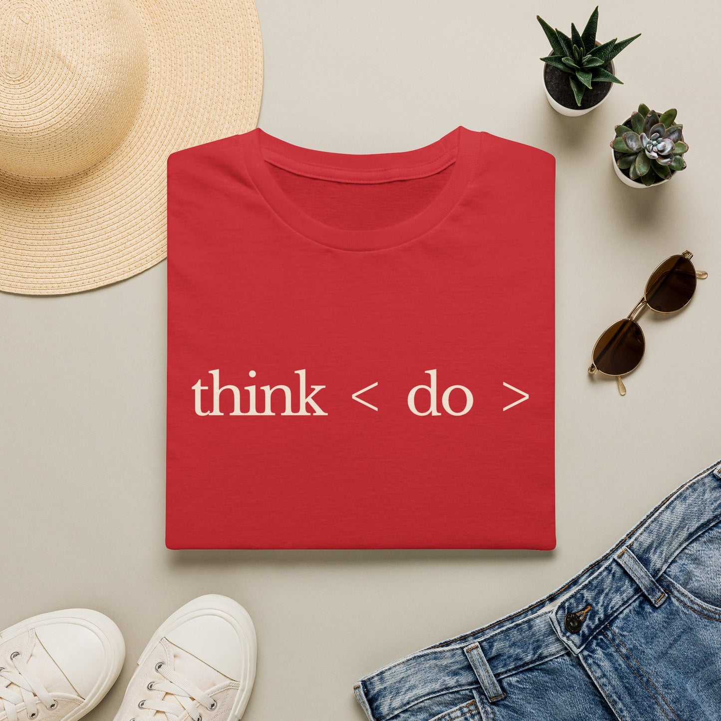 think < do > Unisex Softstyle T-Shirt | Minimalist Inspirational Tee with Momentum Back Detail