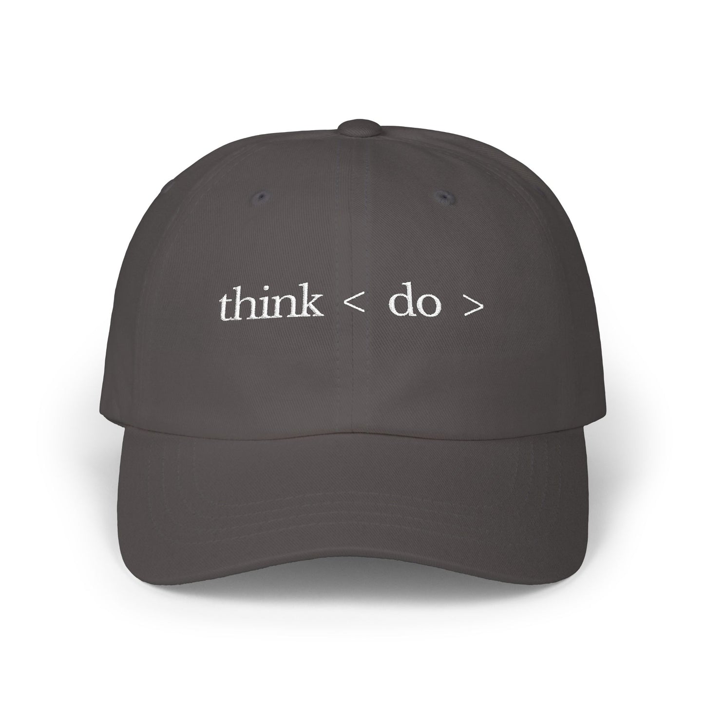 think < do > Minimalist Embroidered Dad Cap | Ivory Thread | Unisex Adjustable Hat