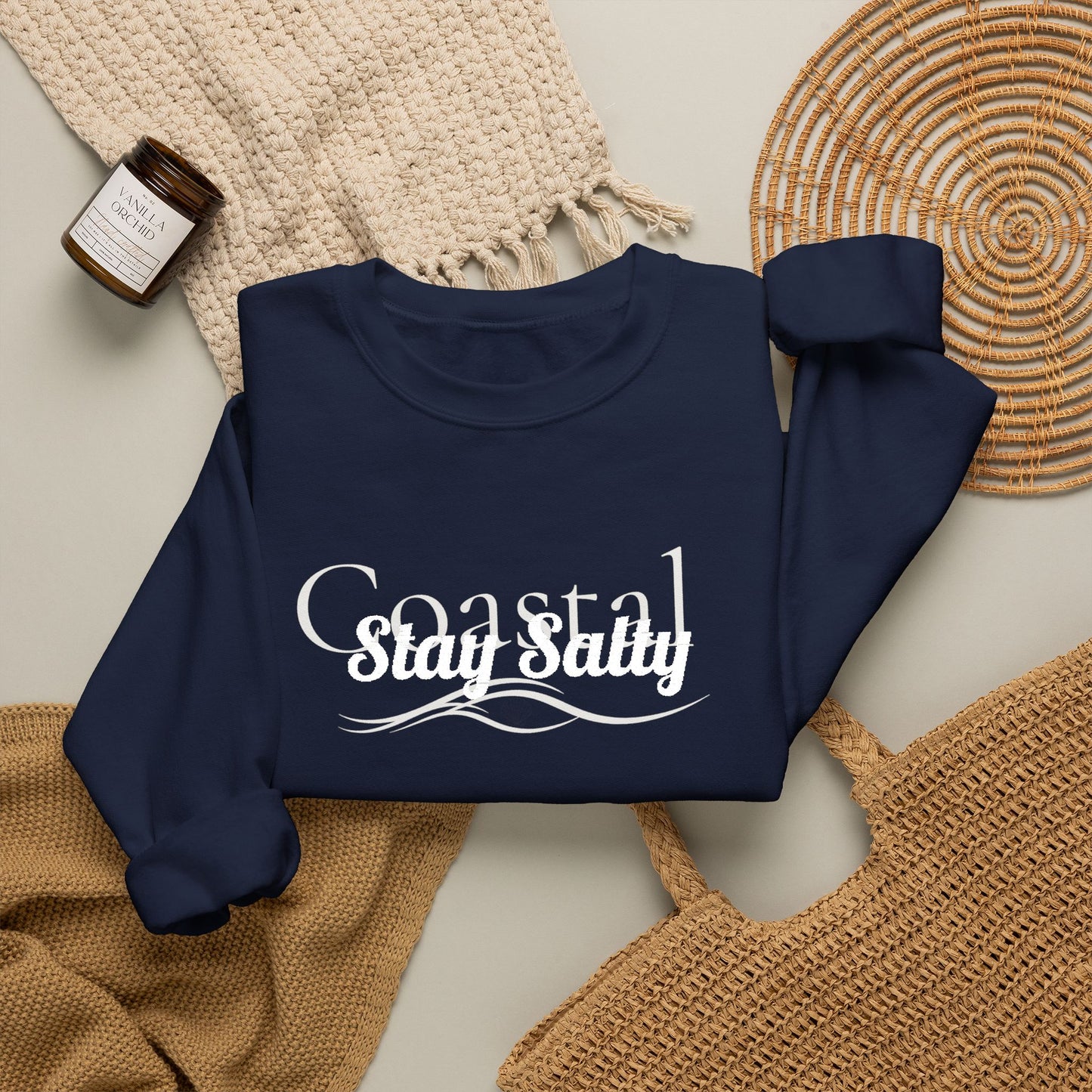 Personalize Embroidered crewneck Sweatshirt — Use your own words on front and left sleeve