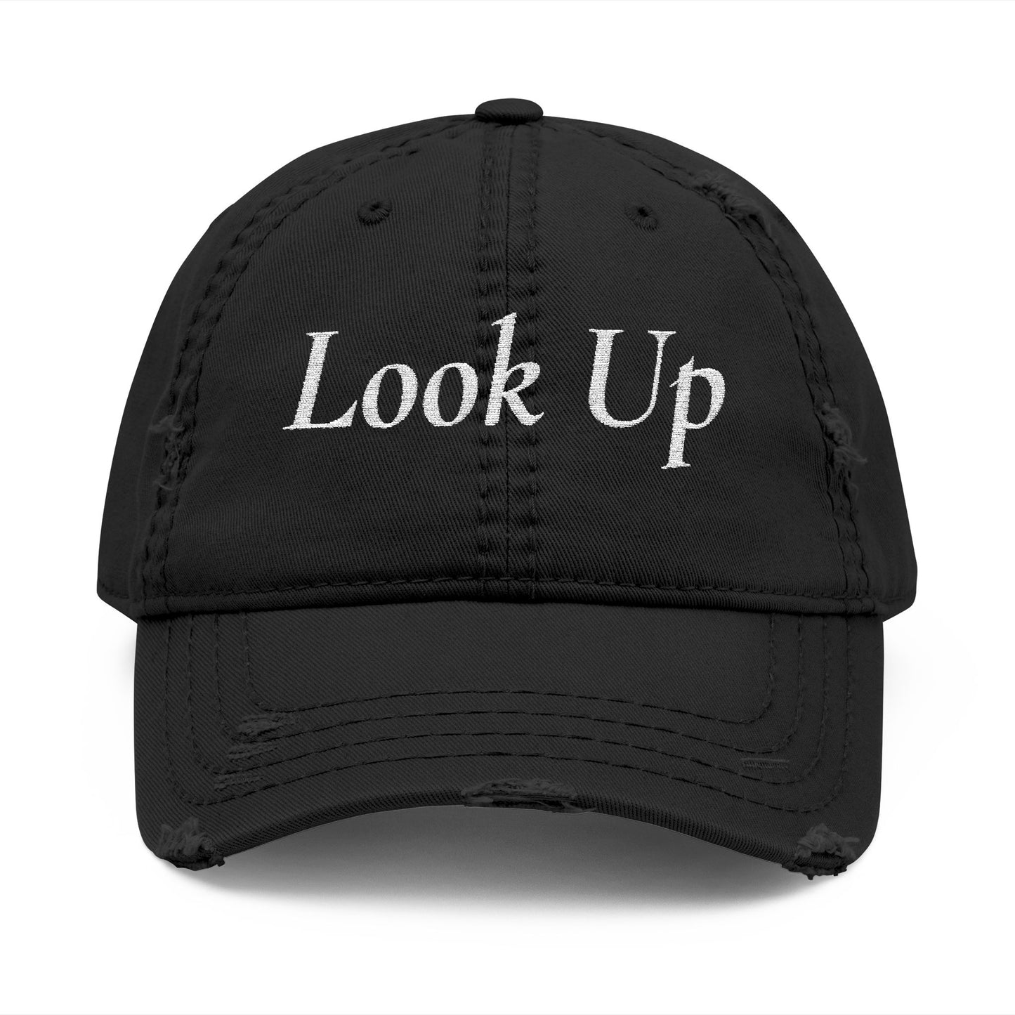 Embroidered Distressed Dad Hat - “Look Up” Front & Psalm 121 Back