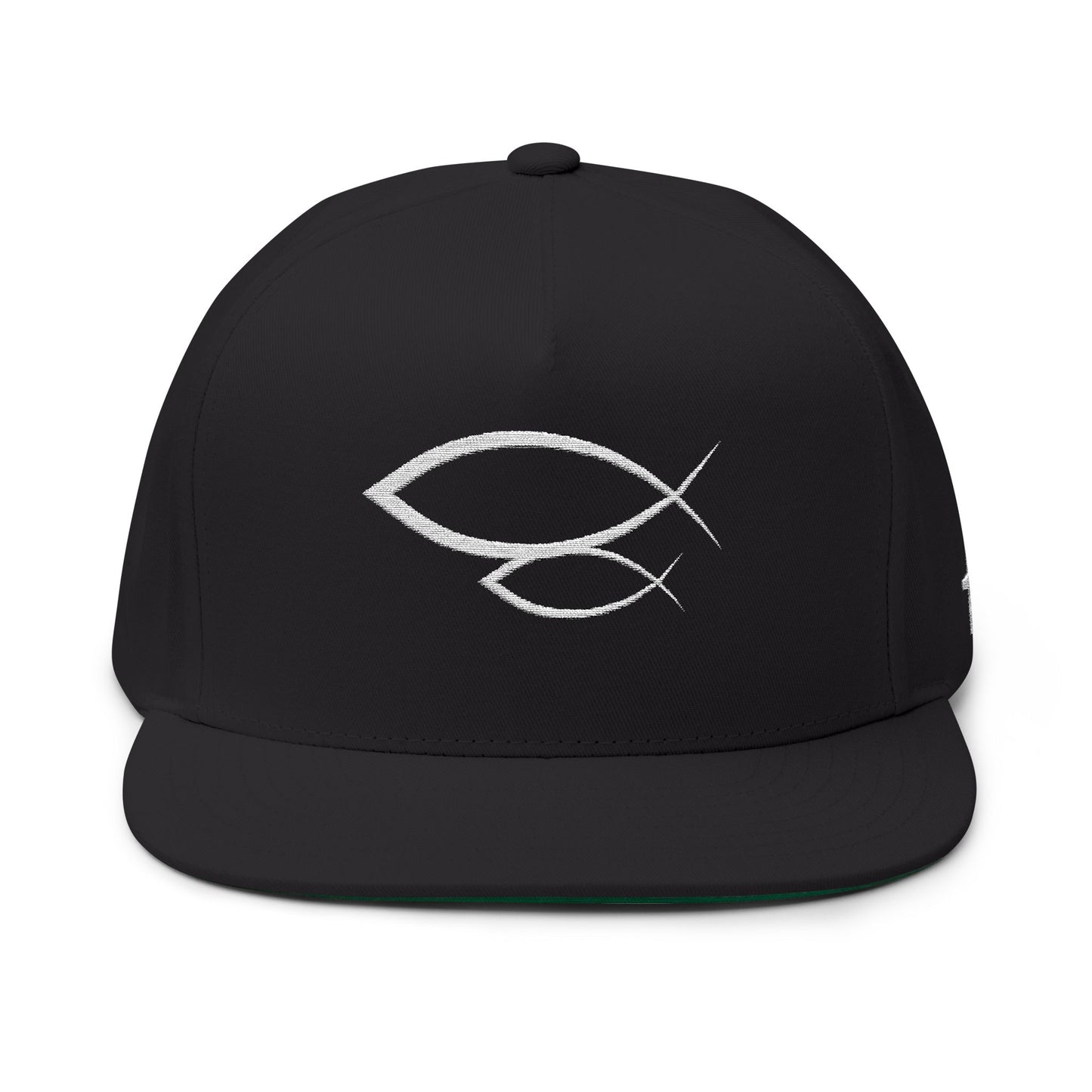 Christian Fish Embroidered Flat Bill Cap — "Look Up" Snapback