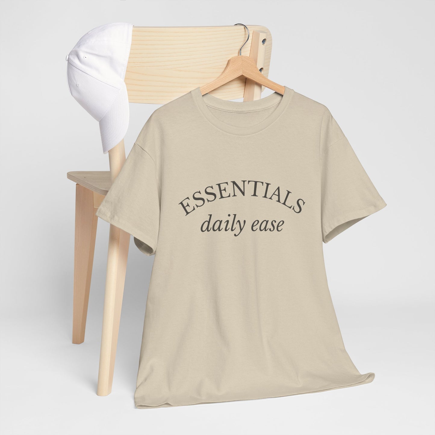 Essentials Embroidered Unisex Heavy Cotton Tee | Daily Ease Curved Text T-Shirt | Minimalist Everyday Shirt