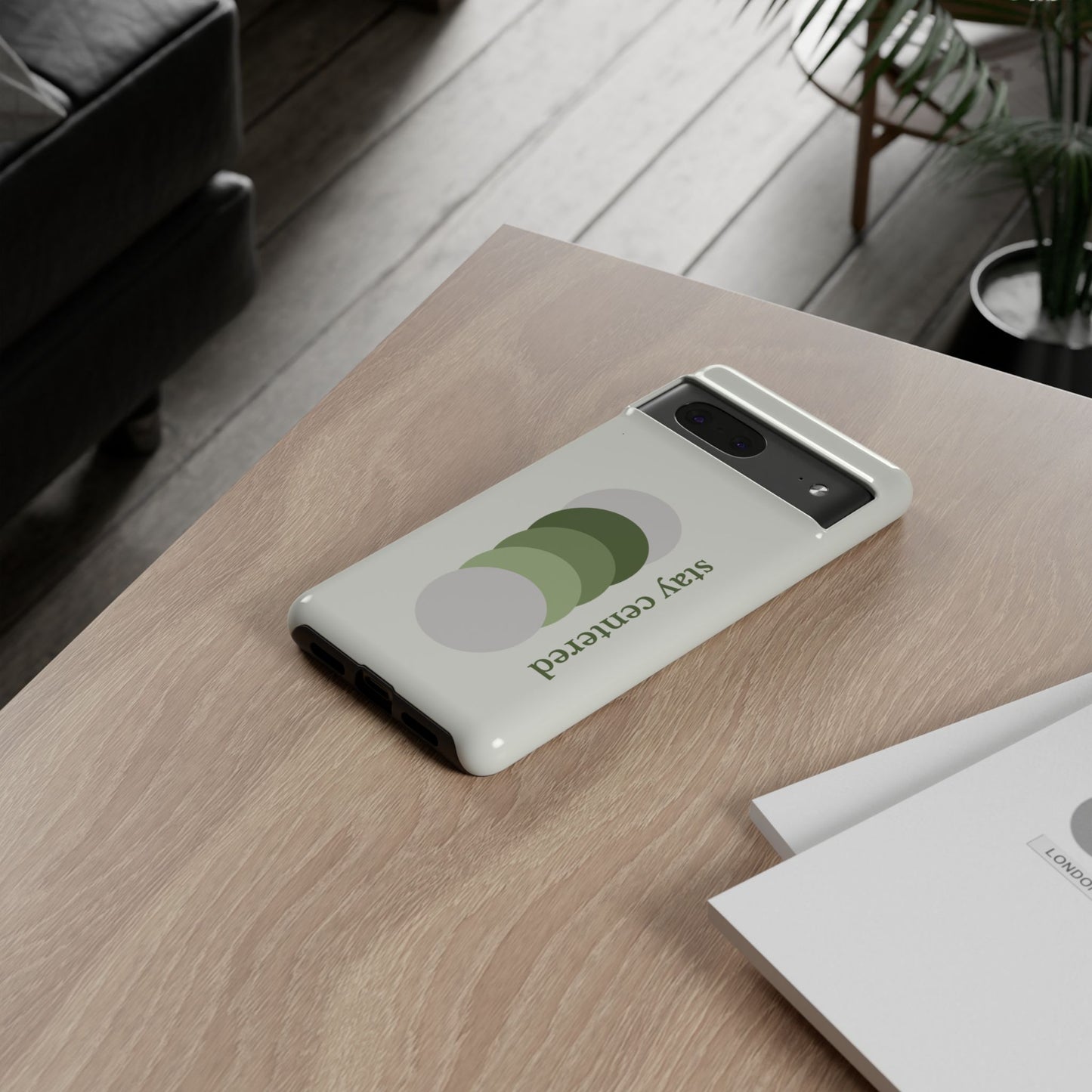 Stay Centered Minimalist Phone Case – Sage Green Wellness Aesthetic iPhone Case | Modern Neutral Protective Cover