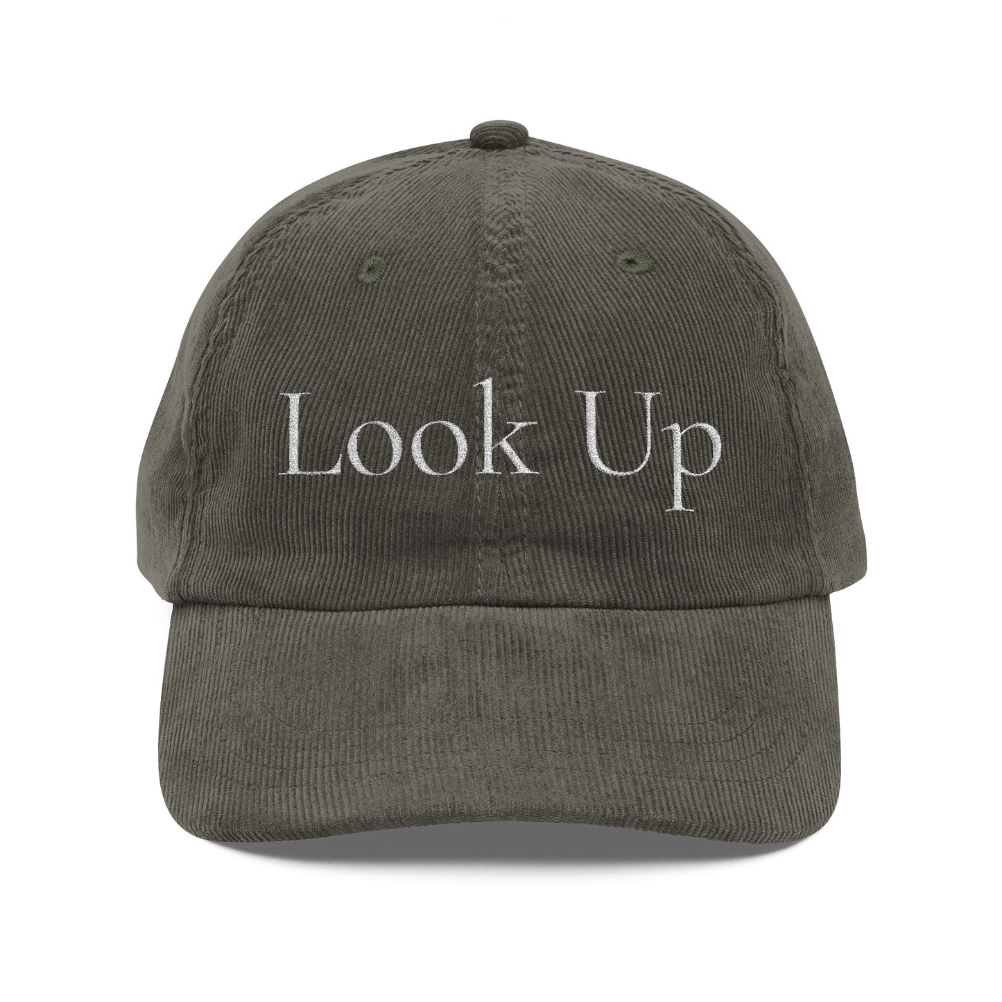 Look Up Embroidered Corduroy Cap-Faith Inspired Hat with Cross on back
