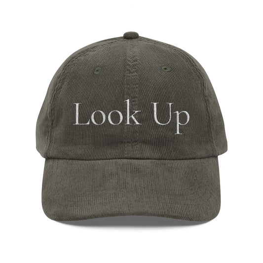 Look Up Embroidered Corduroy Cap-Faith Inspired Hat with Cross on back