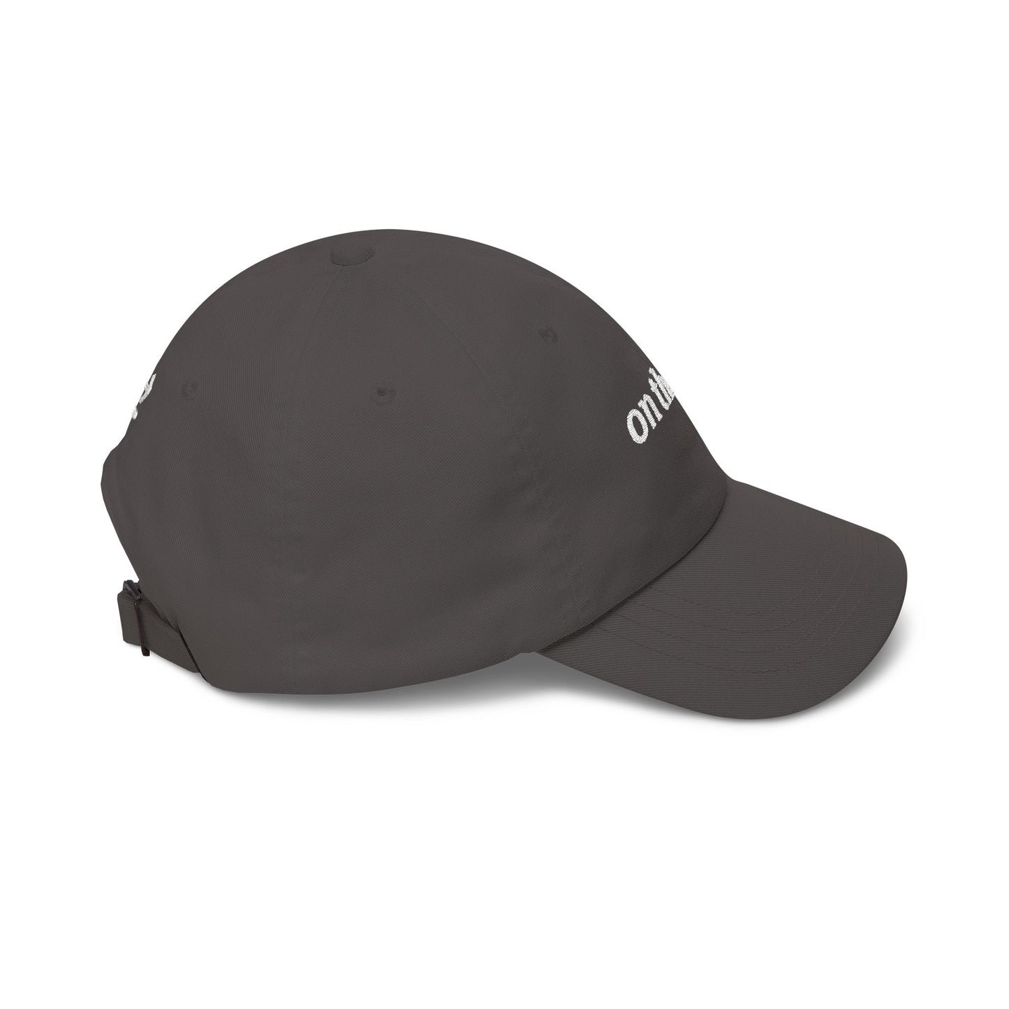 on the go embroidered classic dad cap - small arrows on back, white thread