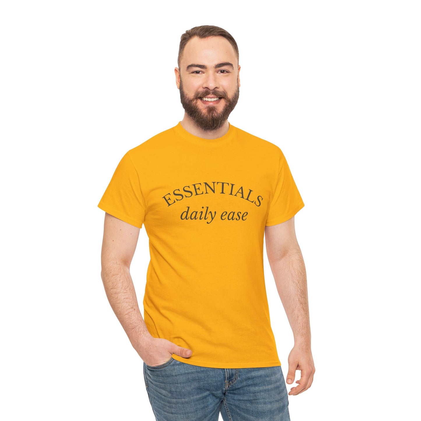 Essentials Embroidered Unisex Heavy Cotton Tee | Daily Ease Curved Text T-Shirt | Minimalist Everyday Shirt
