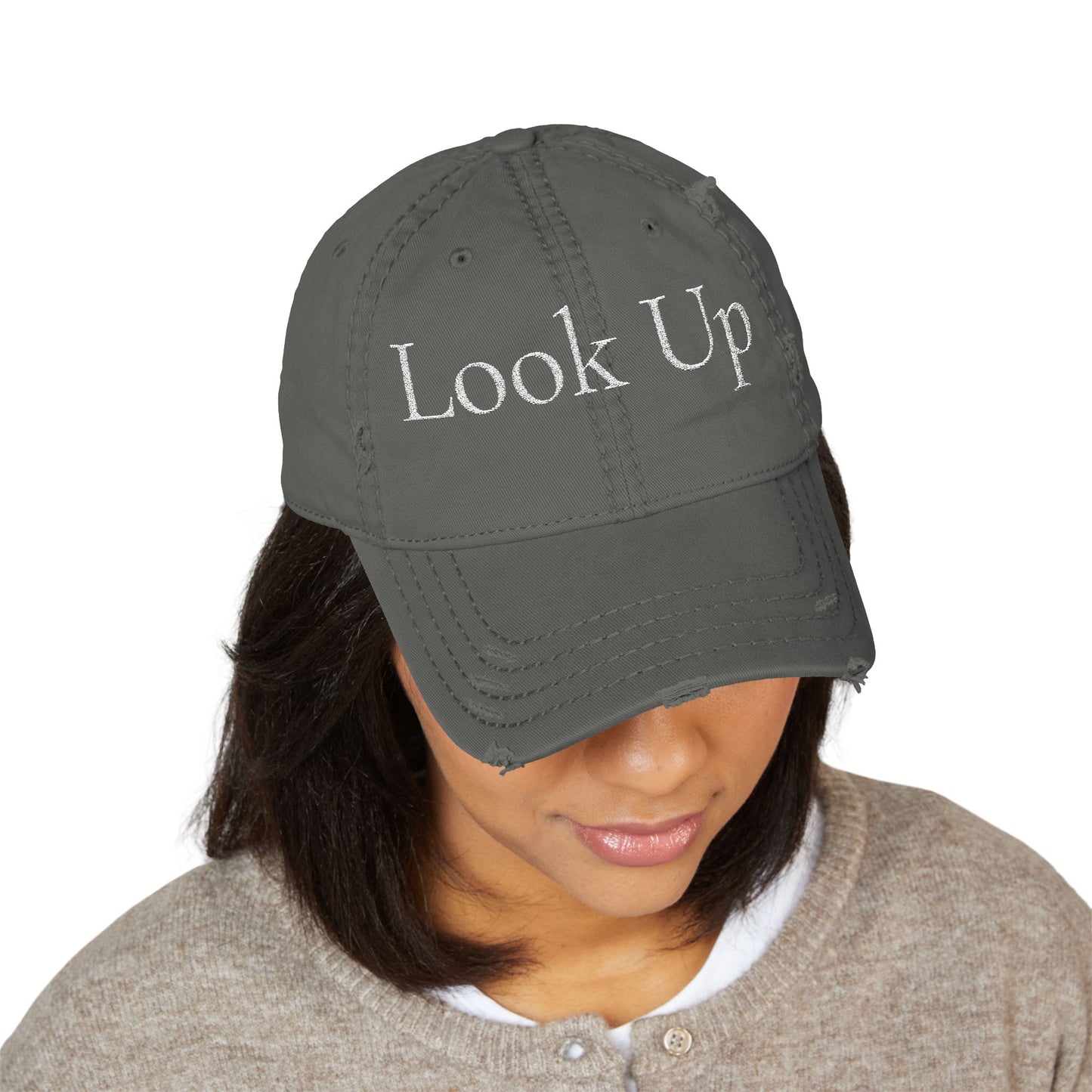 Look Up Cross distressed Dad Hat Embroidered Faith Cap