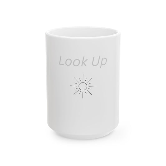 Look Up Sun Coffee Mug in Light Grey on White