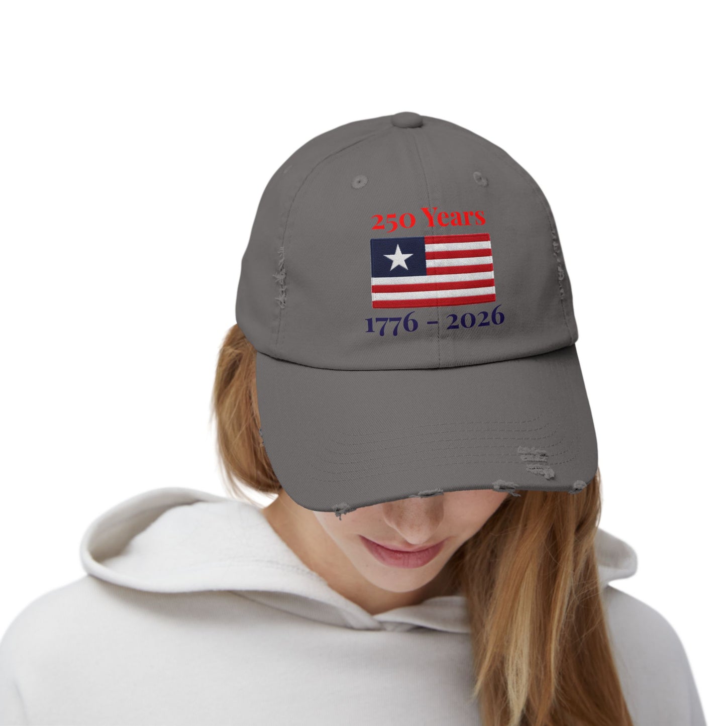 USA 250 Years Embroidered Distressed Dad Cap | 1776–2026 Patriotic Flag Hat