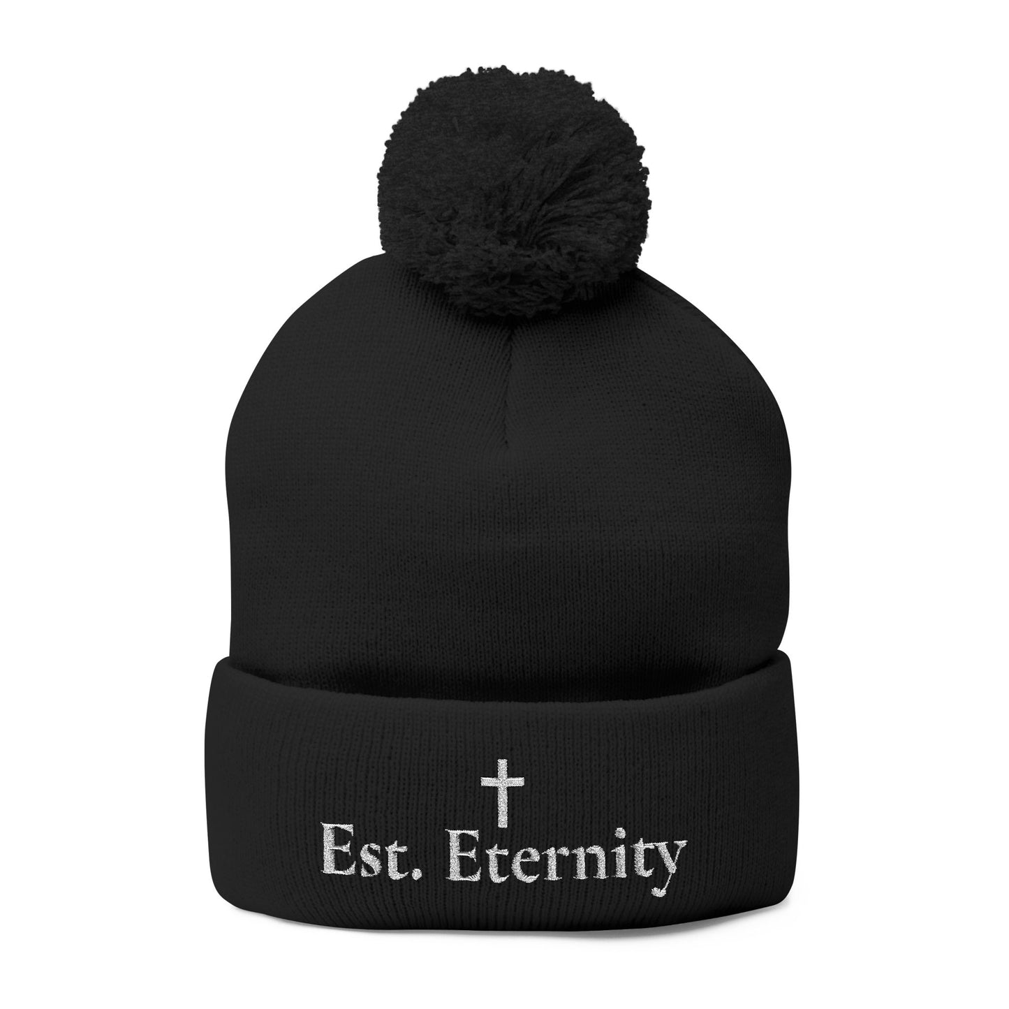 Embroidered 'Eve, Eternity' Pom-Pom Knit Cap — Cozy Christian Beanie