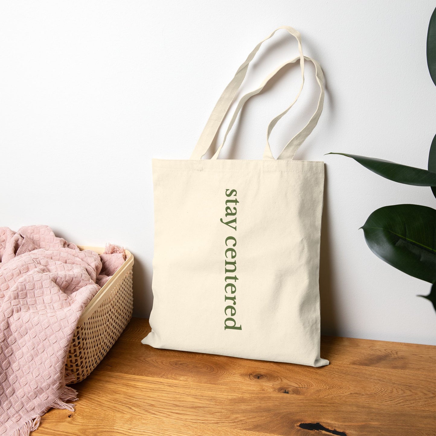 Stay Centered Minimalist Cotton Canvas Tote Bag – Sage Green Wellness Aesthetic Everyday Carryall