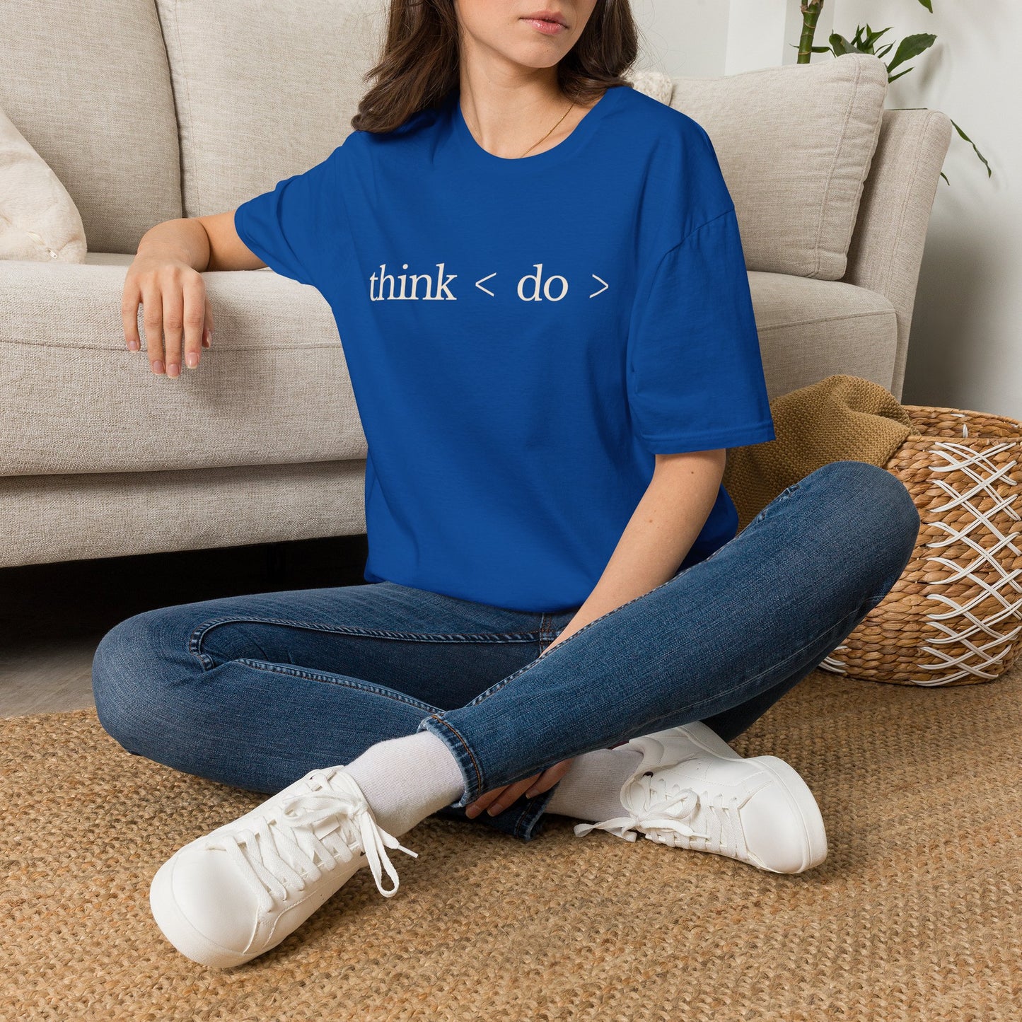 think < do > Unisex Softstyle T-Shirt | Minimalist Inspirational Tee with Momentum Back Detail