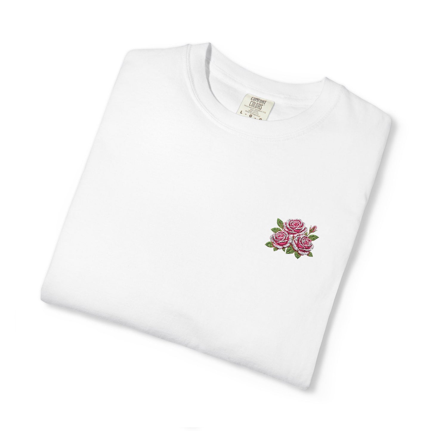 Simple Rose Bouquet Embroidered T-Shirt with Sleeve Detail