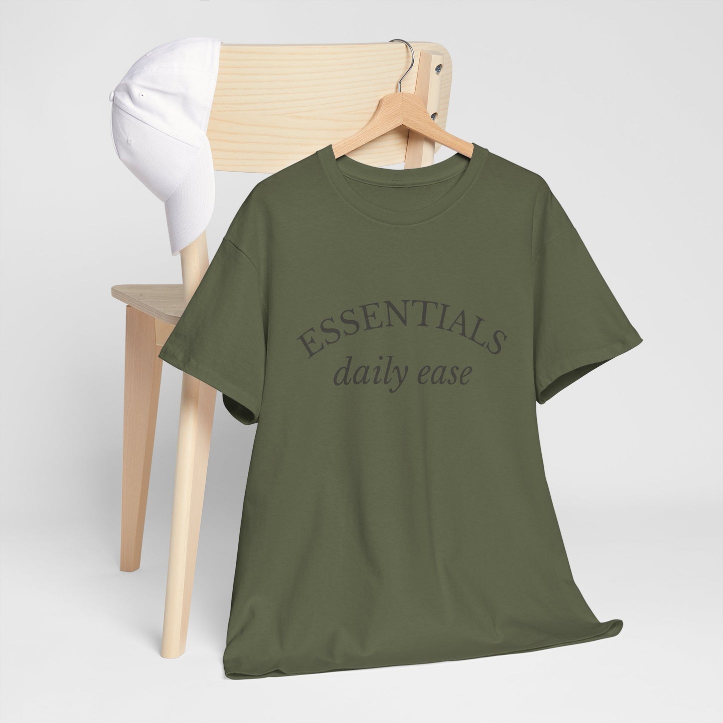 Essentials Embroidered Unisex Heavy Cotton Tee | Daily Ease Curved Text T-Shirt | Minimalist Everyday Shirt