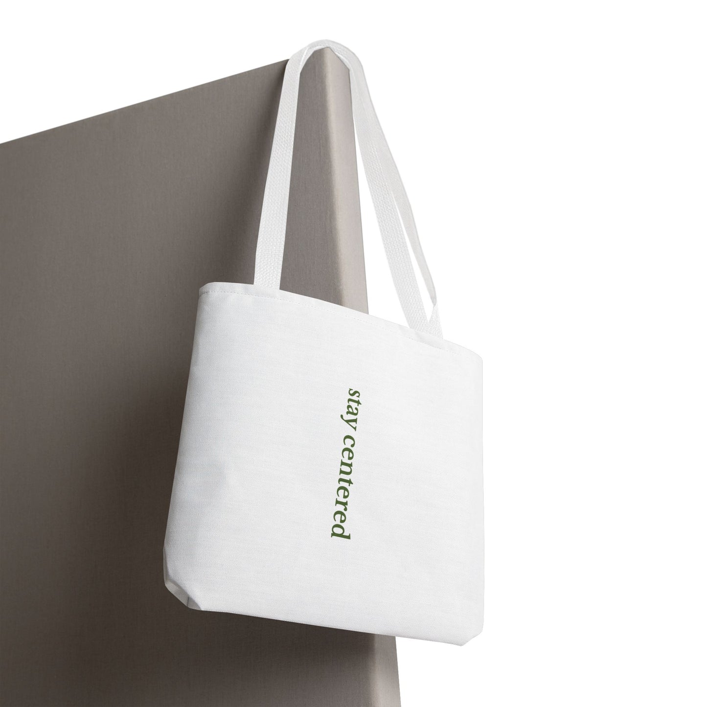 Stay Centered Minimalist Tote Bag – Neutral Wellness Aesthetic Canvas Tote | Sage Green Modern Everyday Carryall