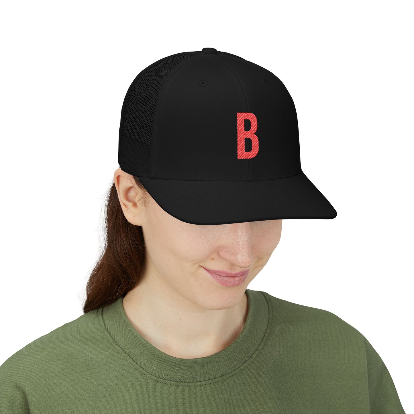 Boston (B) red embroidered Monogram Snapback Trucker Cap - Heritage Places Collection