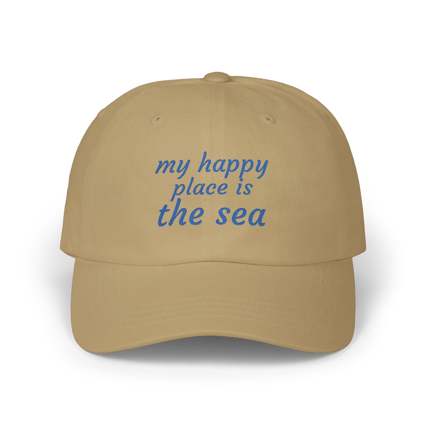 My Happy Place Is the Sea Embroidered White Dad Cap