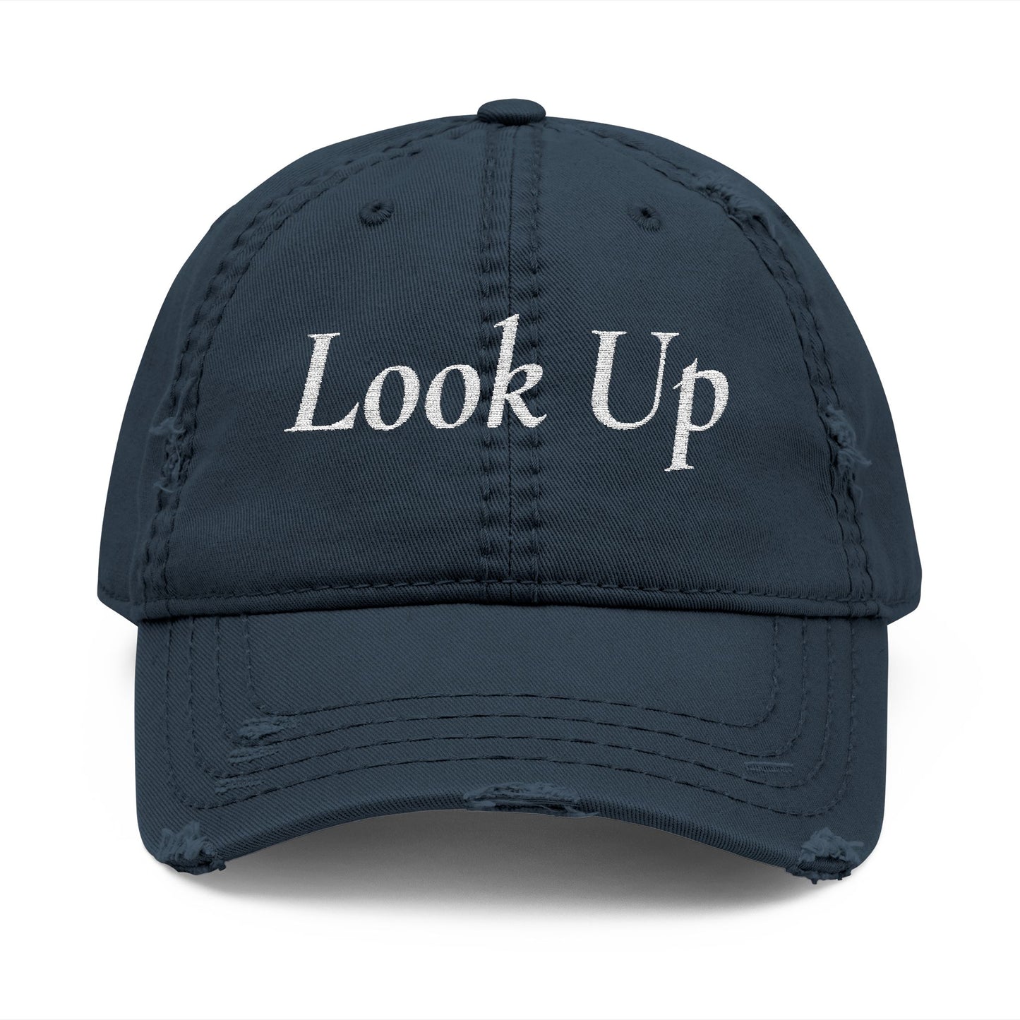 Embroidered Distressed Dad Hat - “Look Up” Front & Psalm 121 Back
