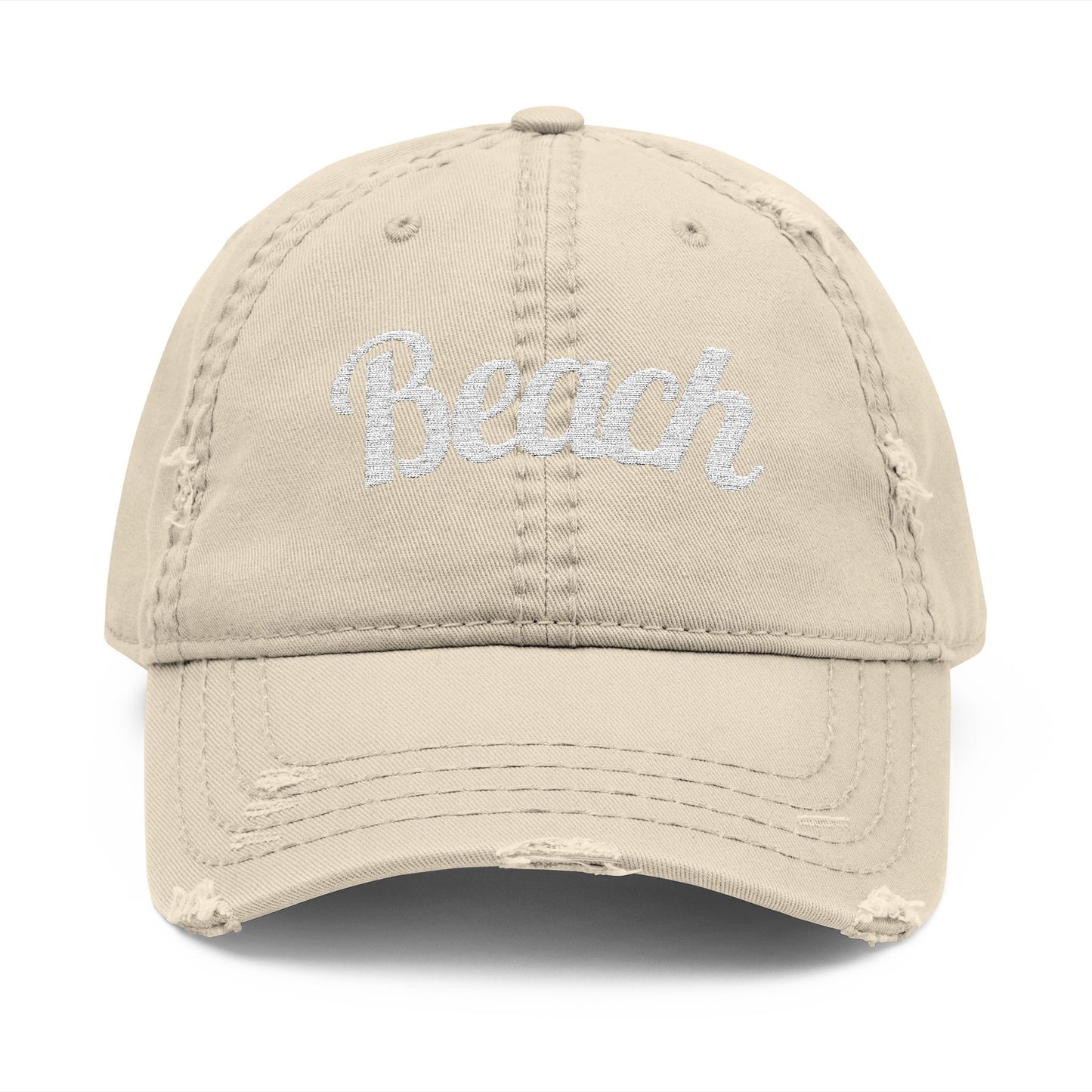 Beach Embroidered Distressed Dad Hat — Vintage Washed Baseball Cap