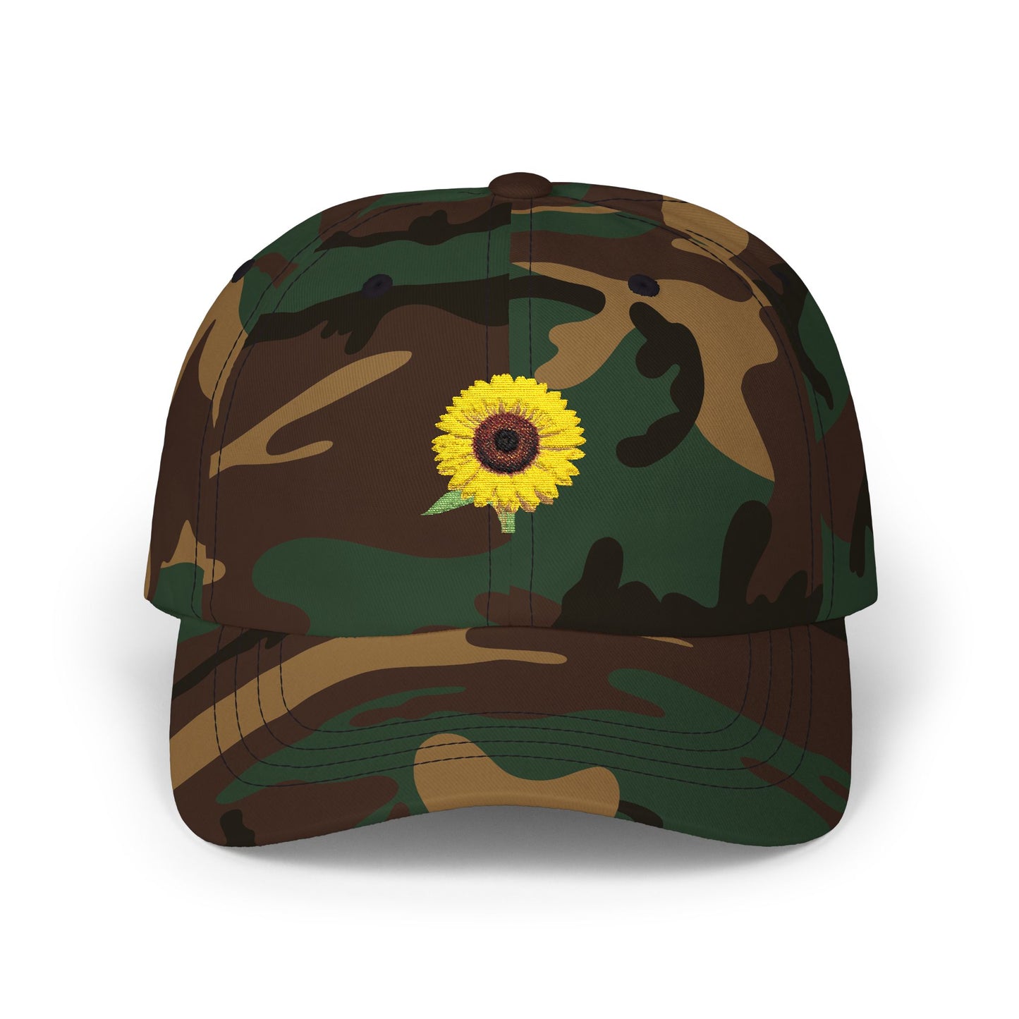 Sunflower 'Mom' Dad Cap — Embroidered Floral Baseball Hat, black font