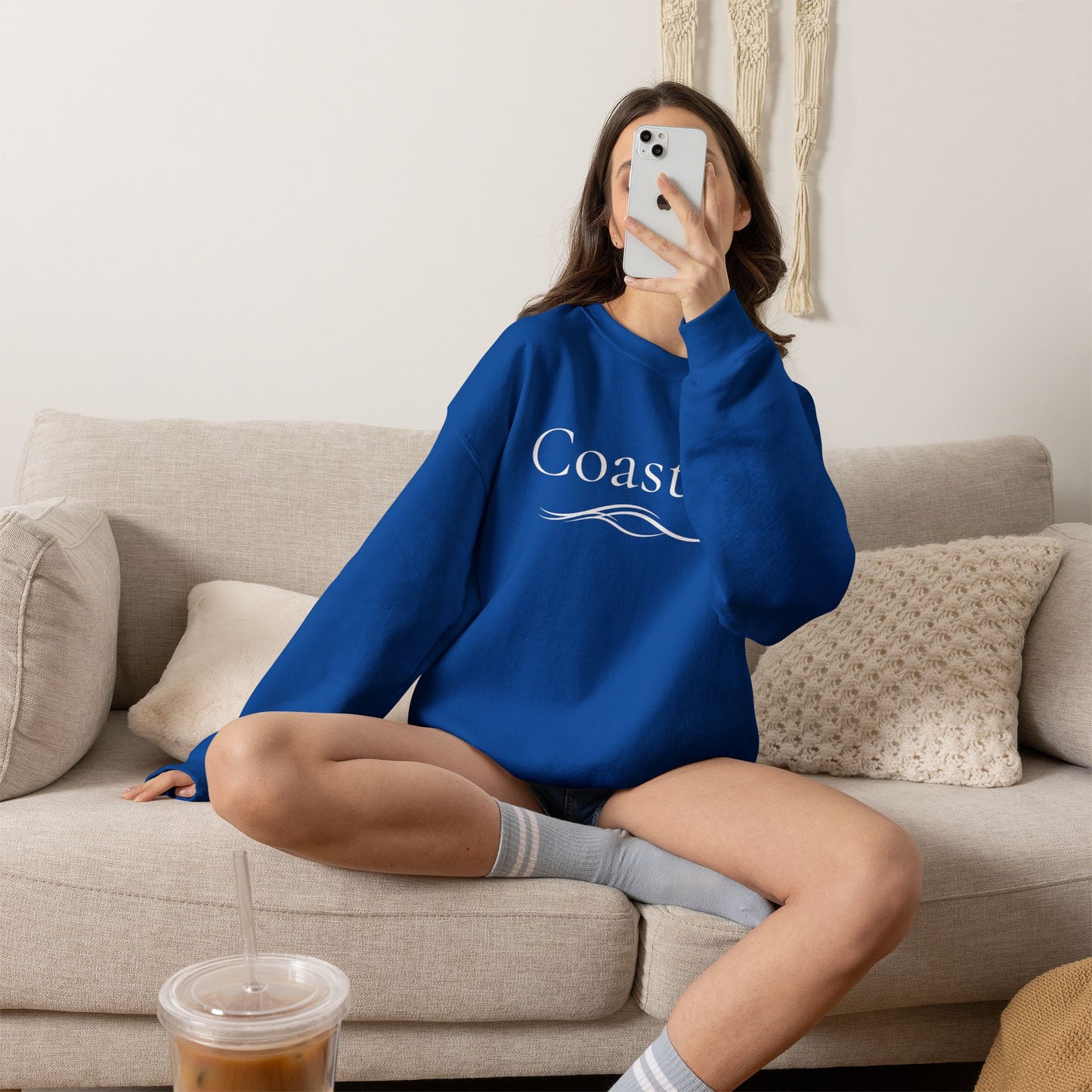 Personalize Embroidered crewneck Sweatshirt — Use your own words on front and left sleeve