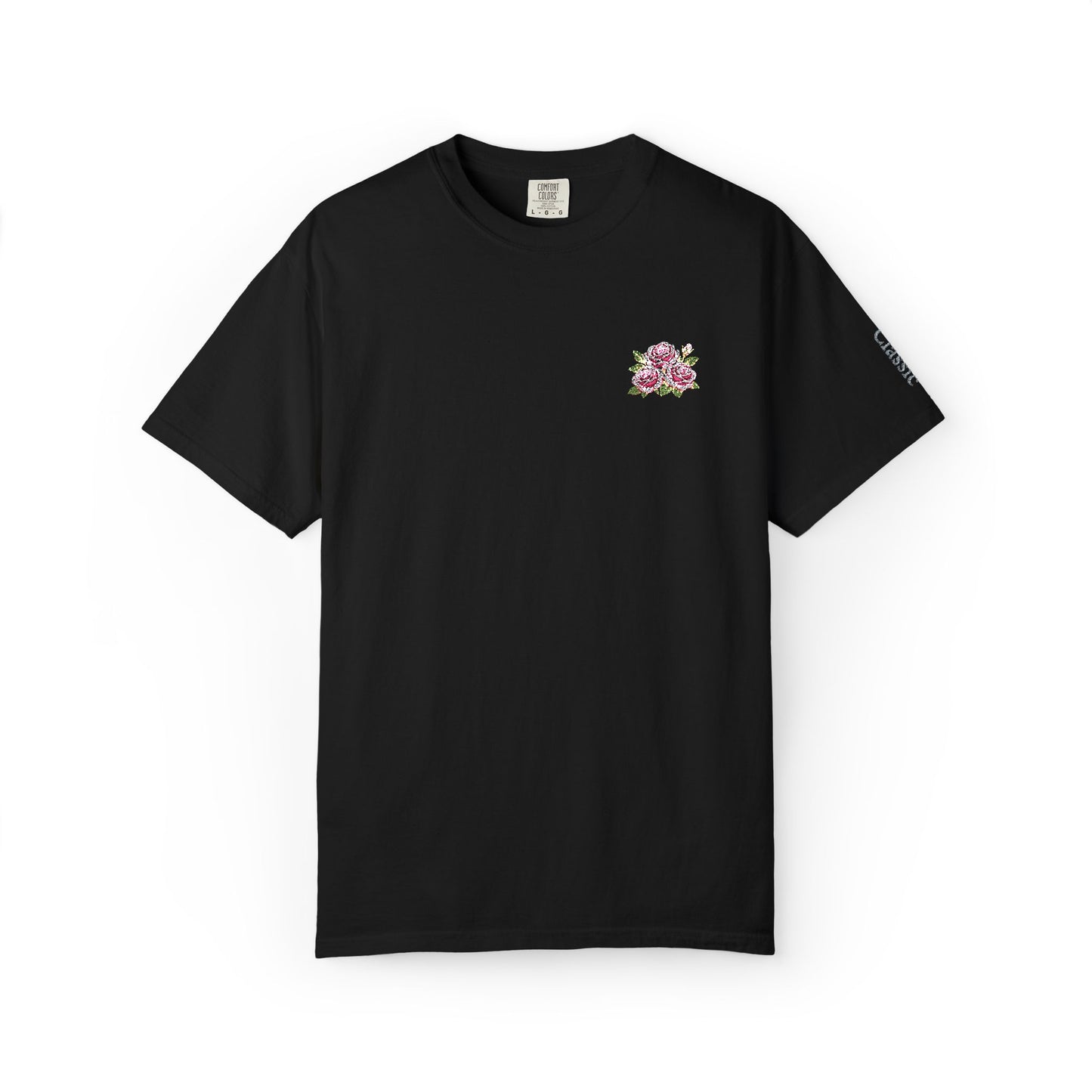 Simple Rose Bouquet Embroidered T-Shirt with Sleeve Detail