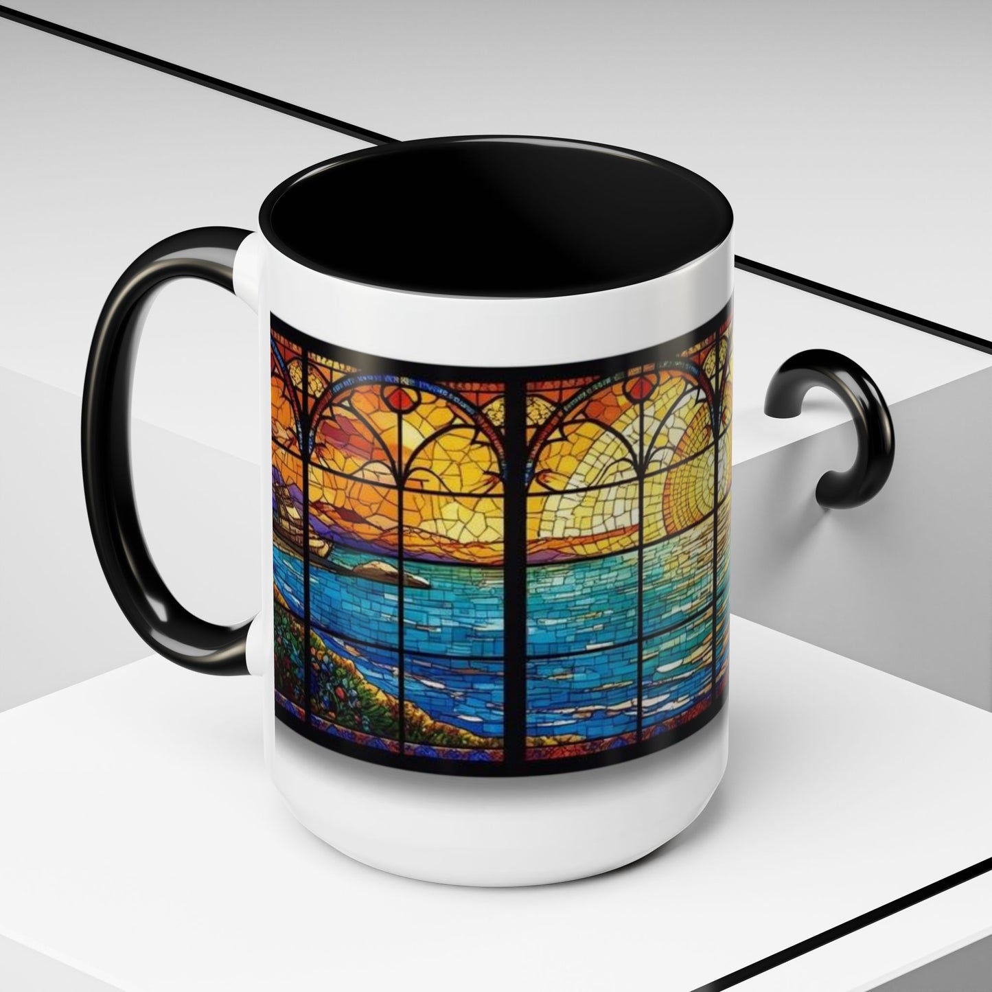 Stained Glass Ocean Sunset Mug – 15oz