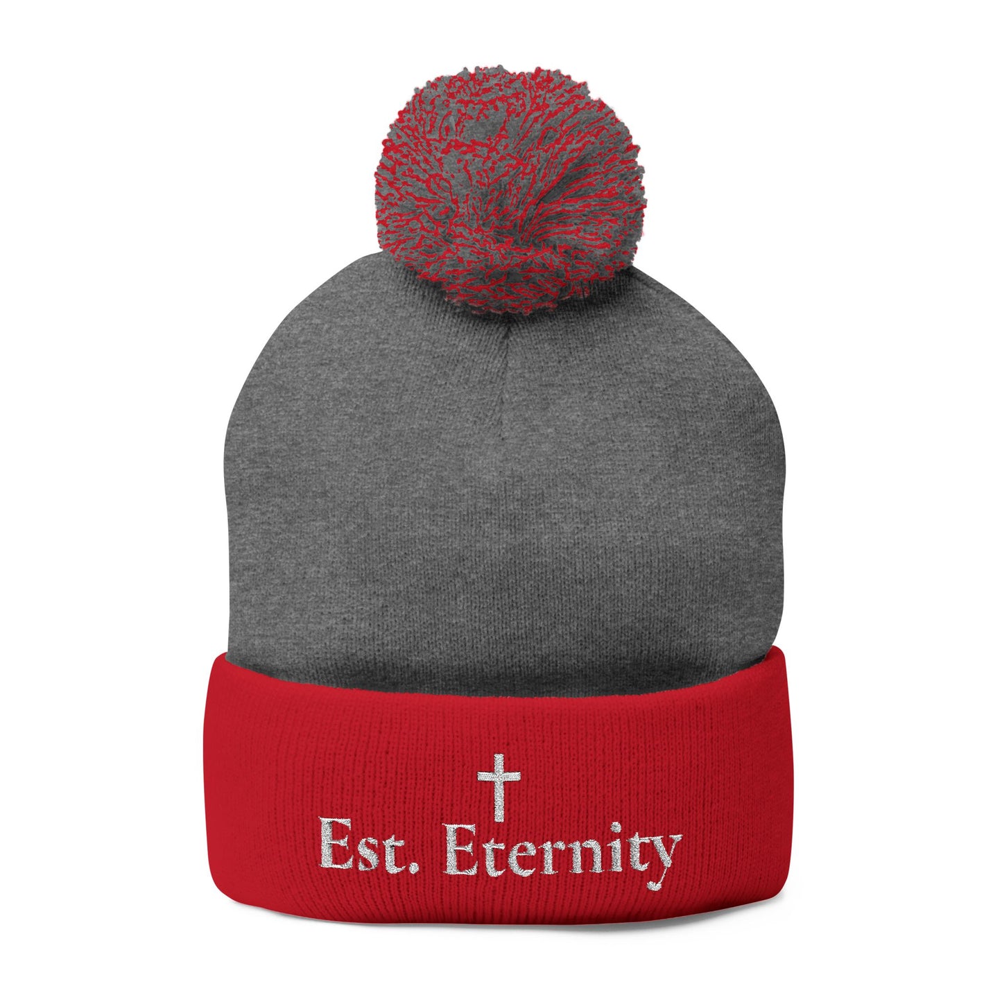 Embroidered 'Eve, Eternity' Pom-Pom Knit Cap — Cozy Christian Beanie