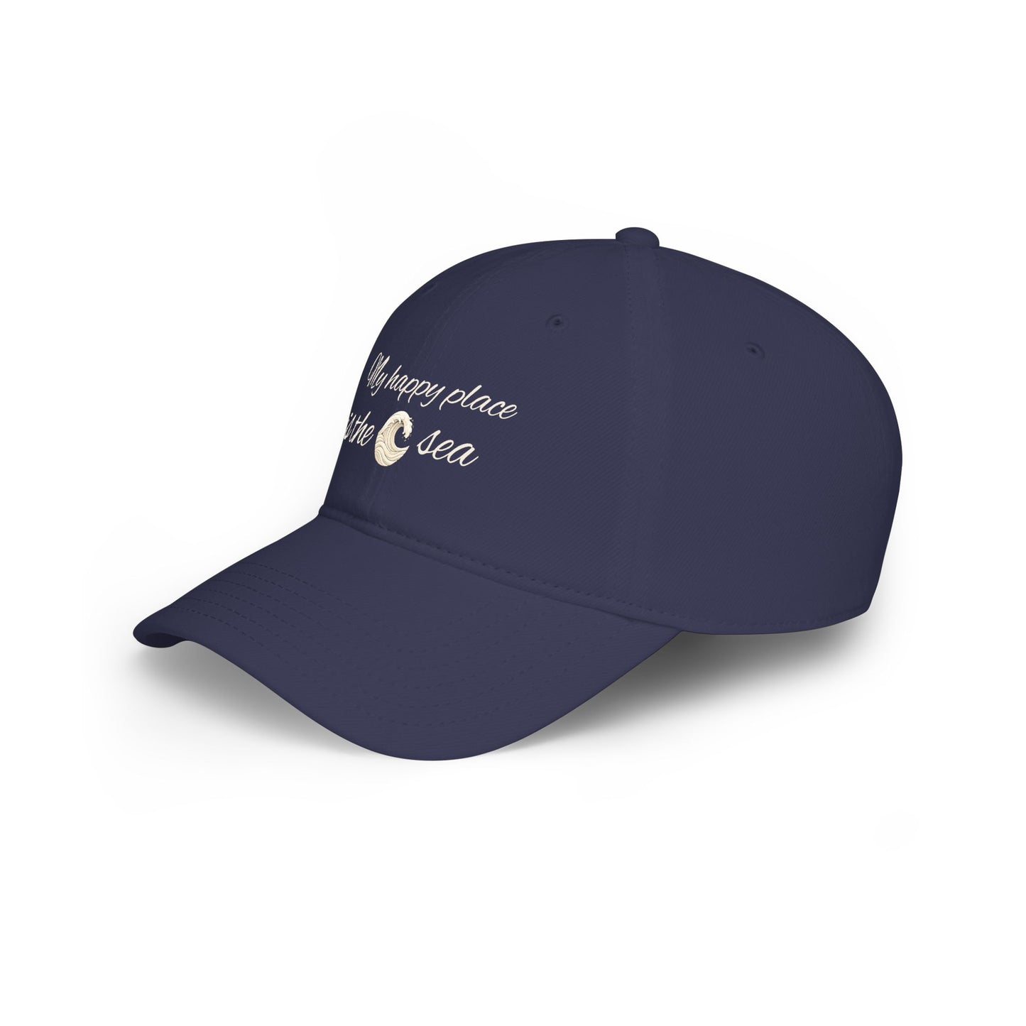 my happy place Is the sea Low Profile Baseball Cap with wave accent