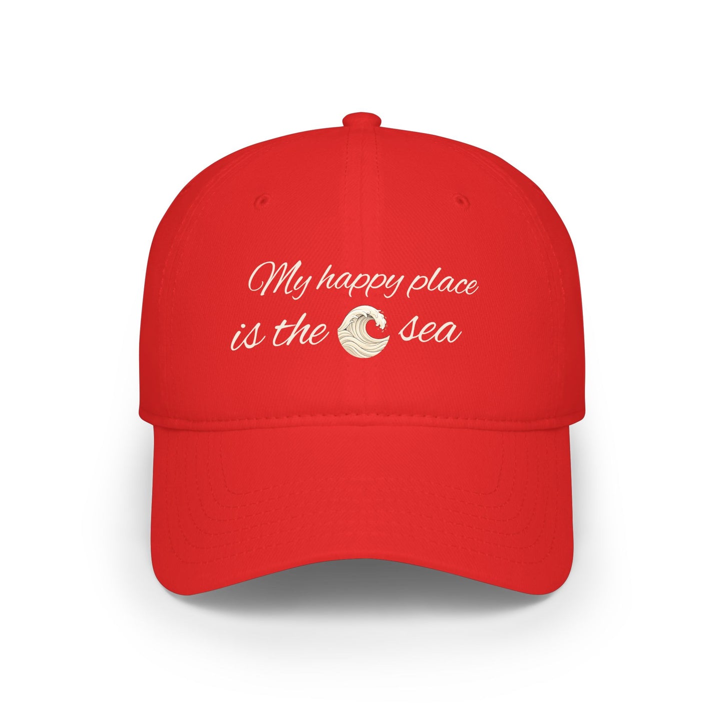 my happy place Is the sea Low Profile Baseball Cap with wave accent