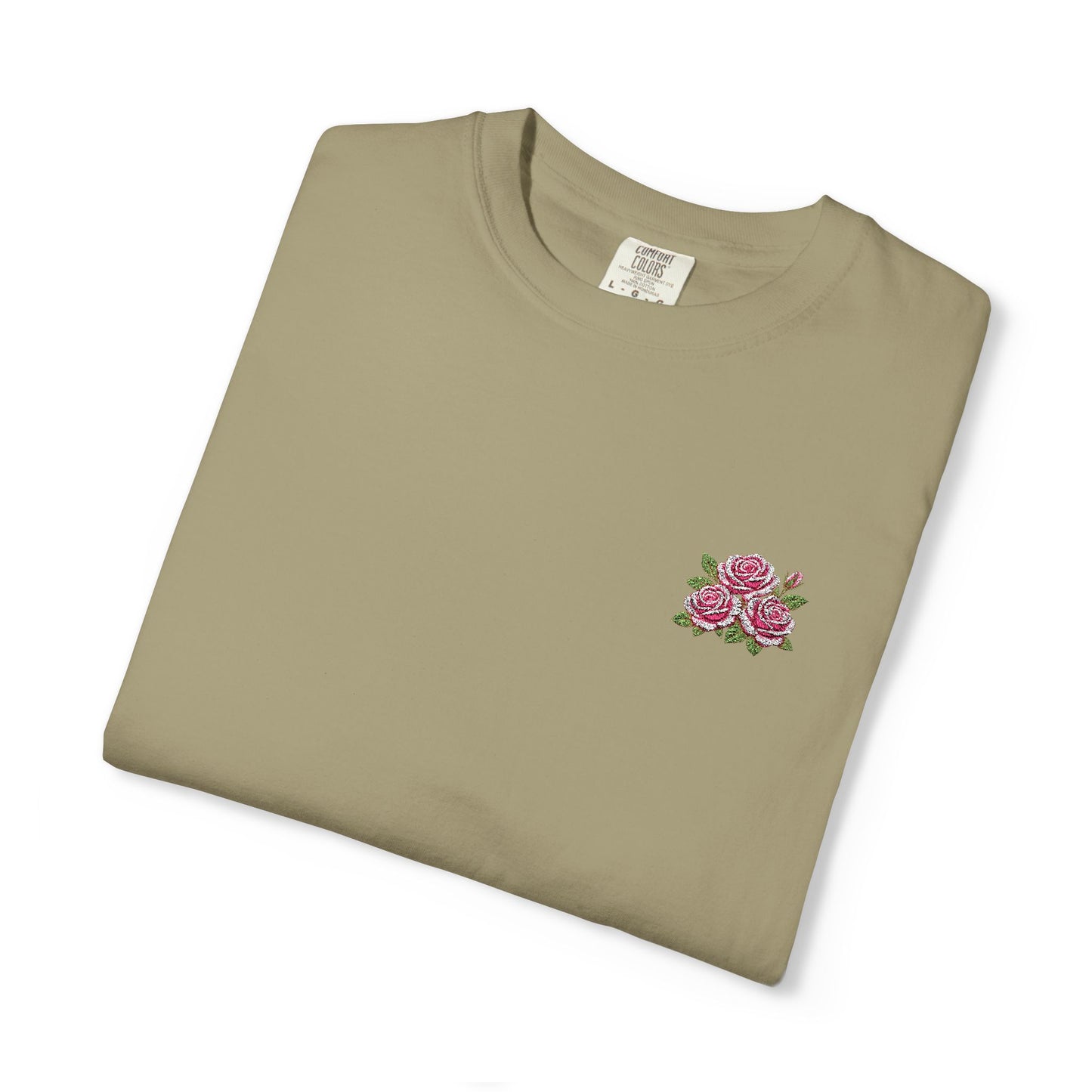 Simple Rose Bouquet Embroidered T-Shirt with Sleeve Detail