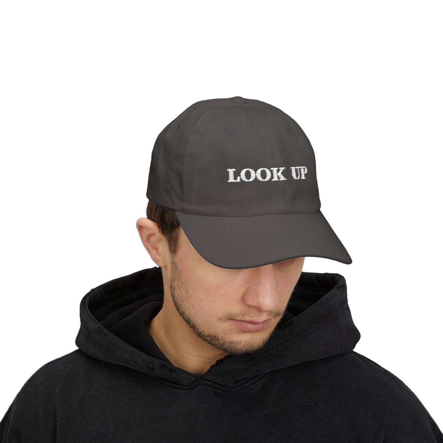 Look Up embroidered Dad Hat-Inspirational Cap with Double fish symbol on back