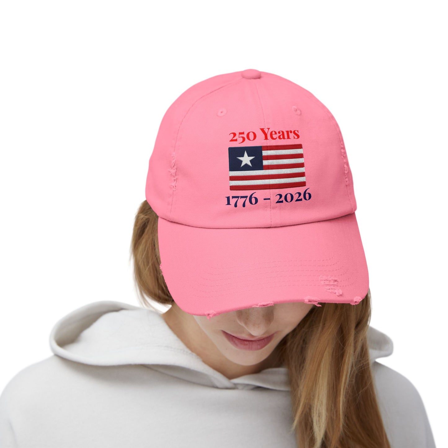USA 250 Years Embroidered Distressed Dad Cap | 1776–2026 Patriotic Flag Hat