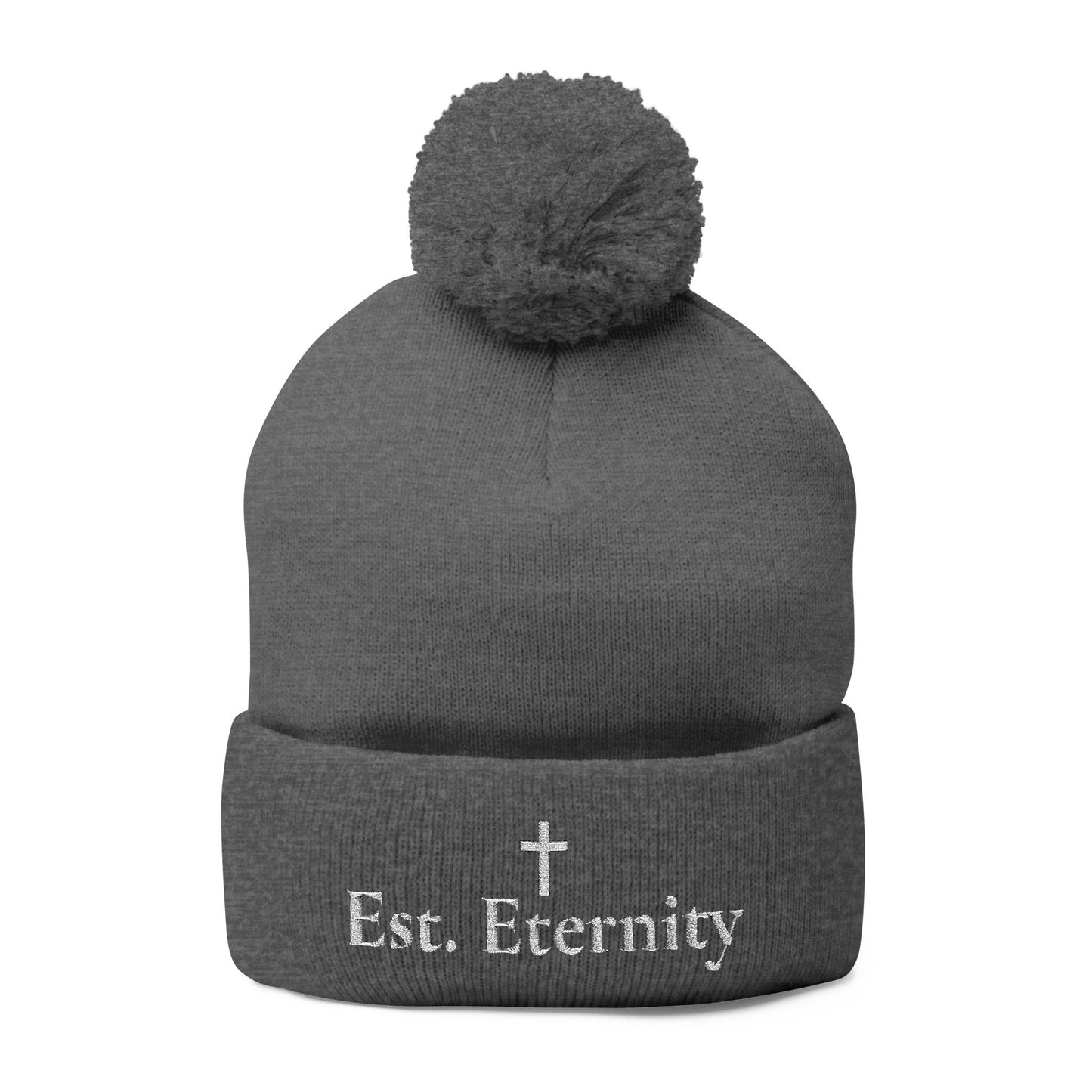 Embroidered 'Eve, Eternity' Pom-Pom Knit Cap — Cozy Christian Beanie