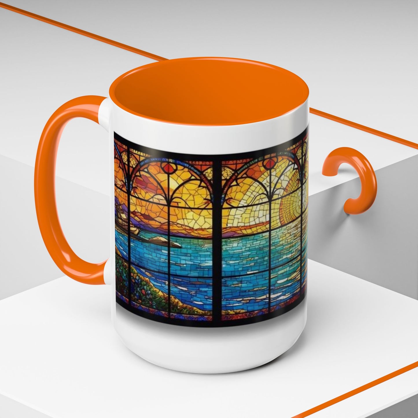 Stained Glass Ocean Sunset Mug – 15oz