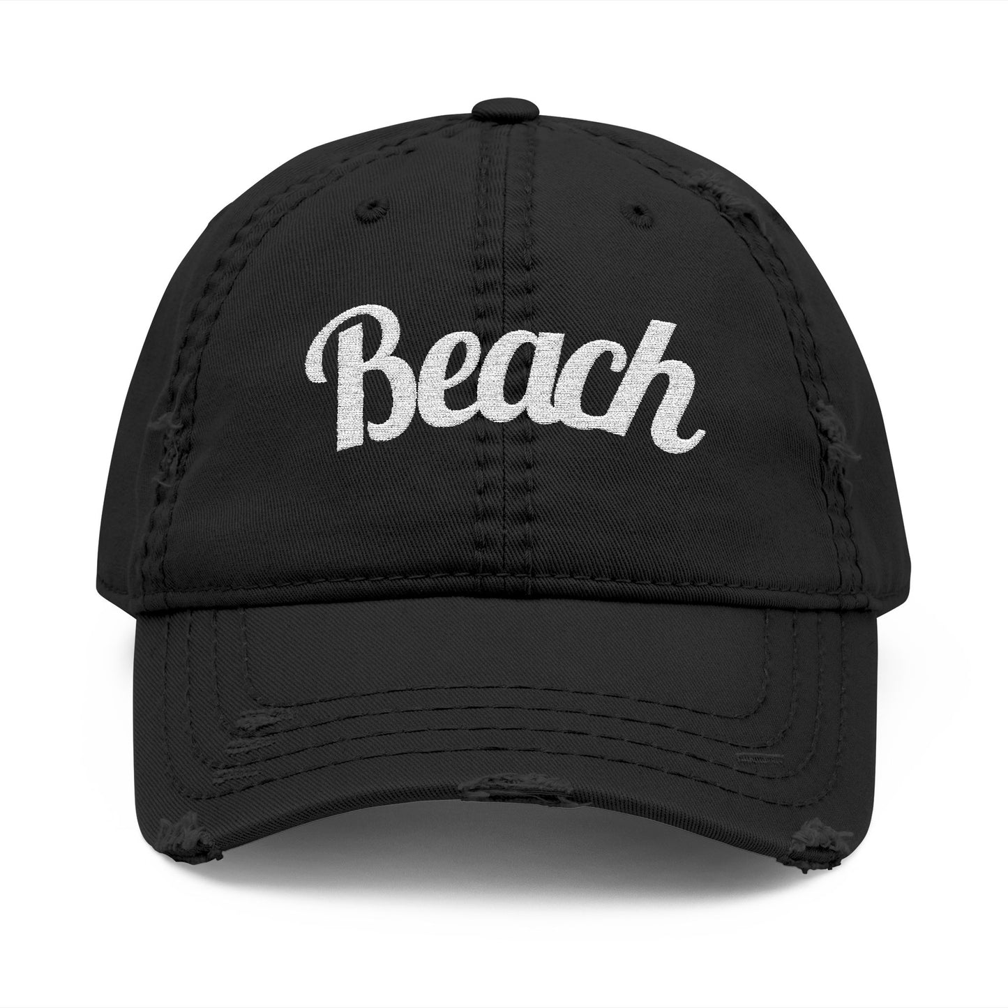 Beach Embroidered Distressed Dad Hat — Vintage Washed Baseball Cap