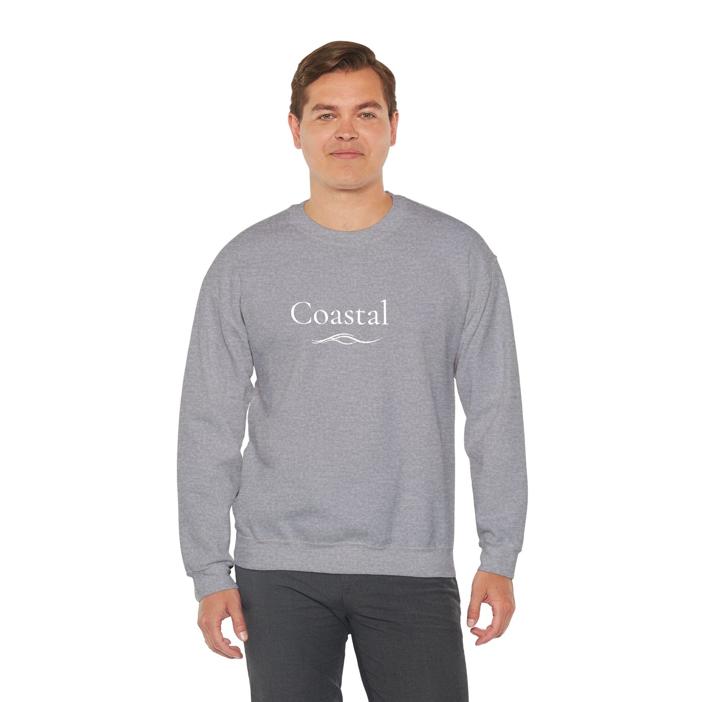Coastal Crewneck Sweatshirt — Minimal Nautical Wave Graphic
