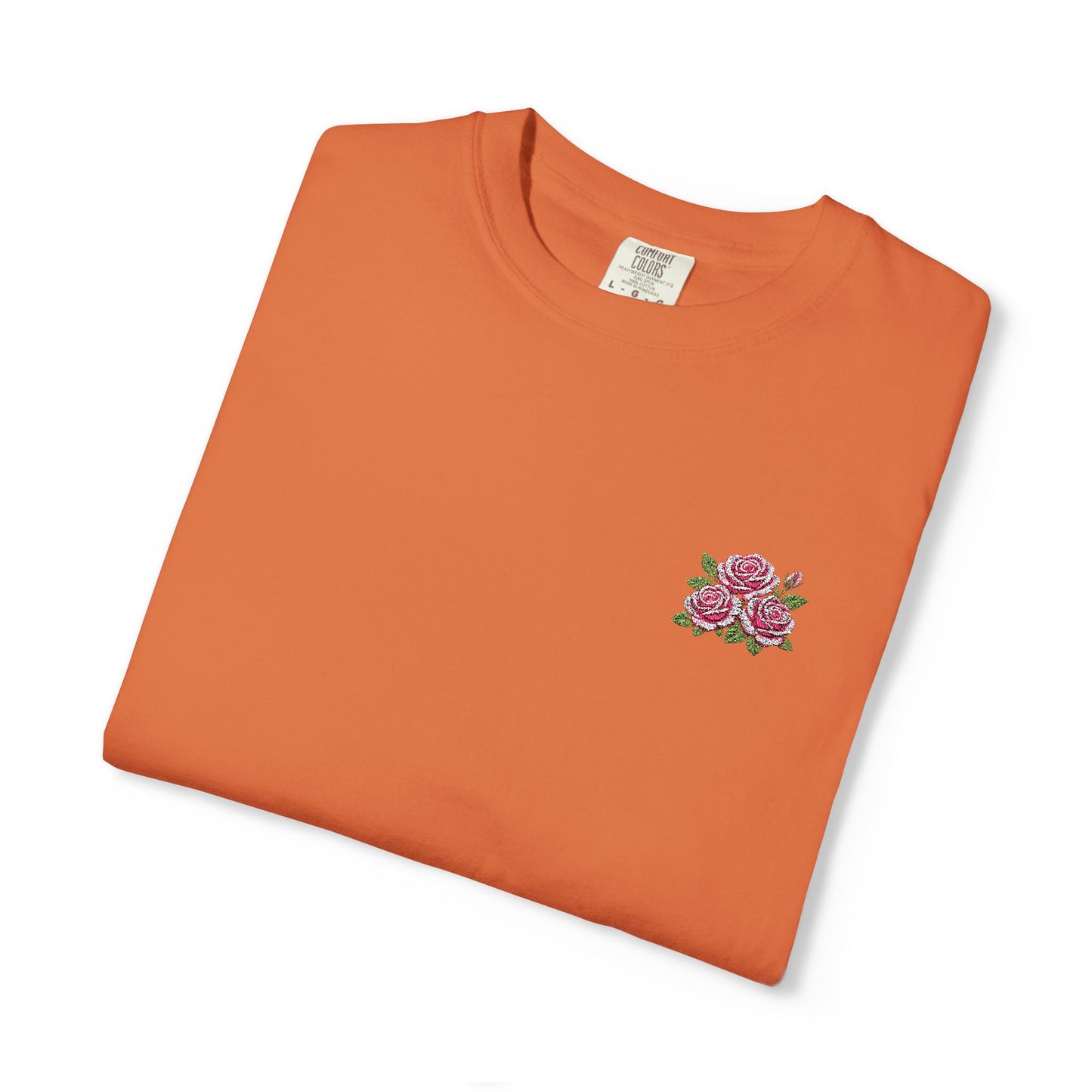 Simple Rose Bouquet Embroidered T-Shirt with Sleeve Detail