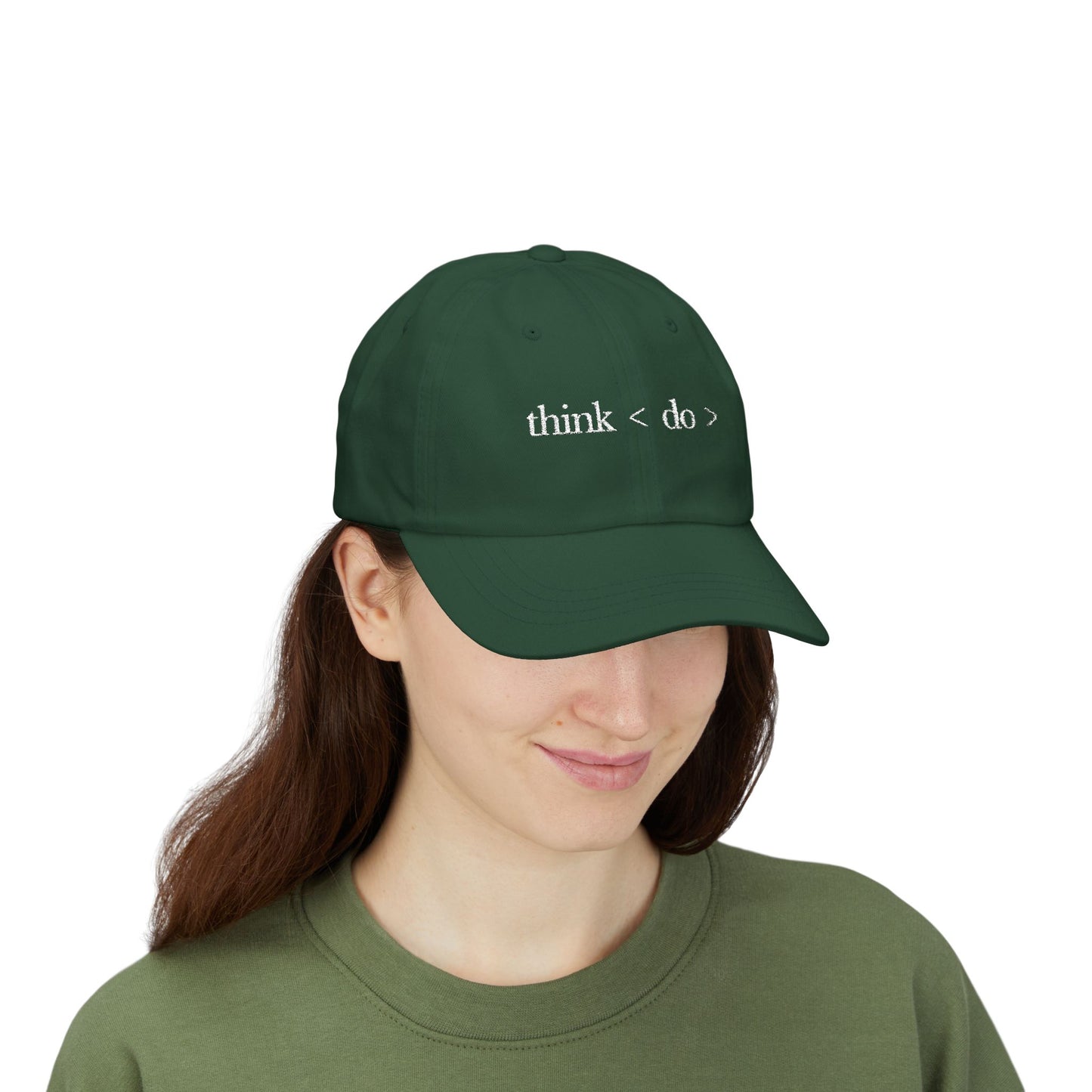think < do > Minimalist Embroidered Dad Cap | Ivory Thread | Unisex Adjustable Hat