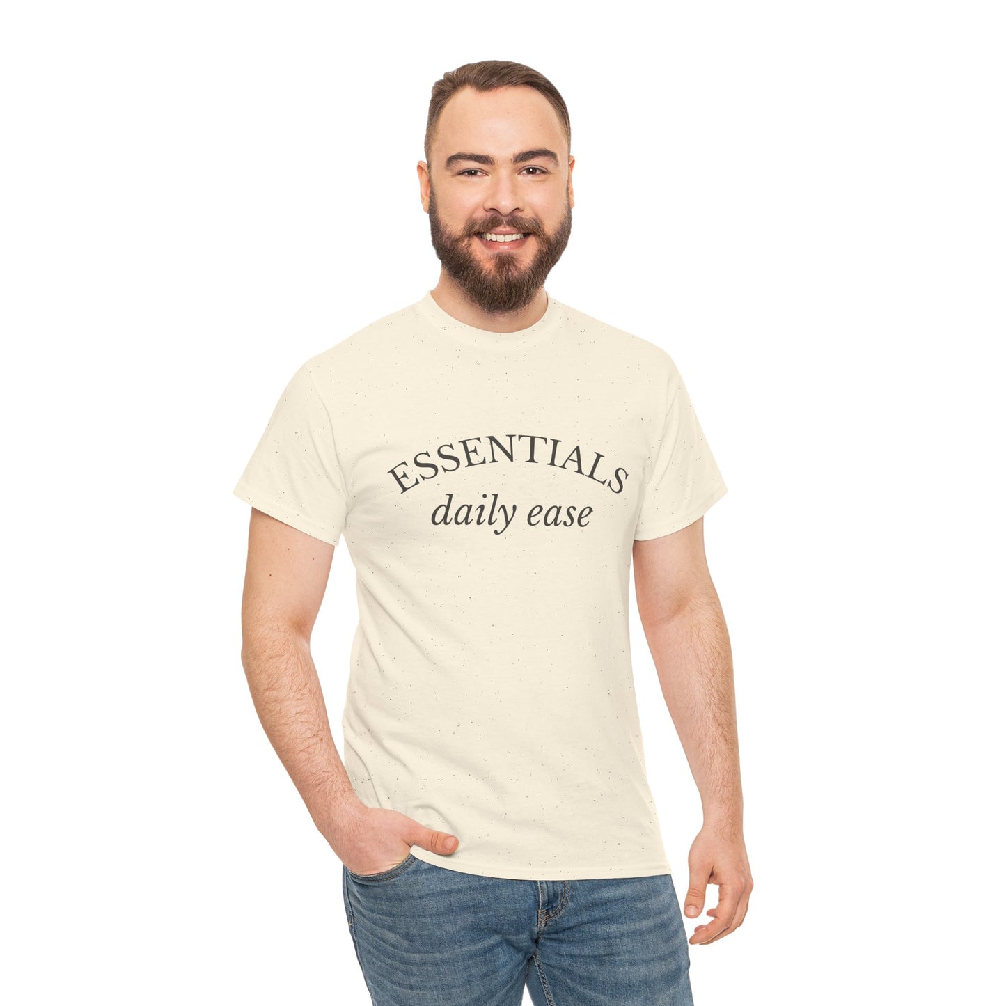 Essentials Embroidered Unisex Heavy Cotton Tee | Daily Ease Curved Text T-Shirt | Minimalist Everyday Shirt