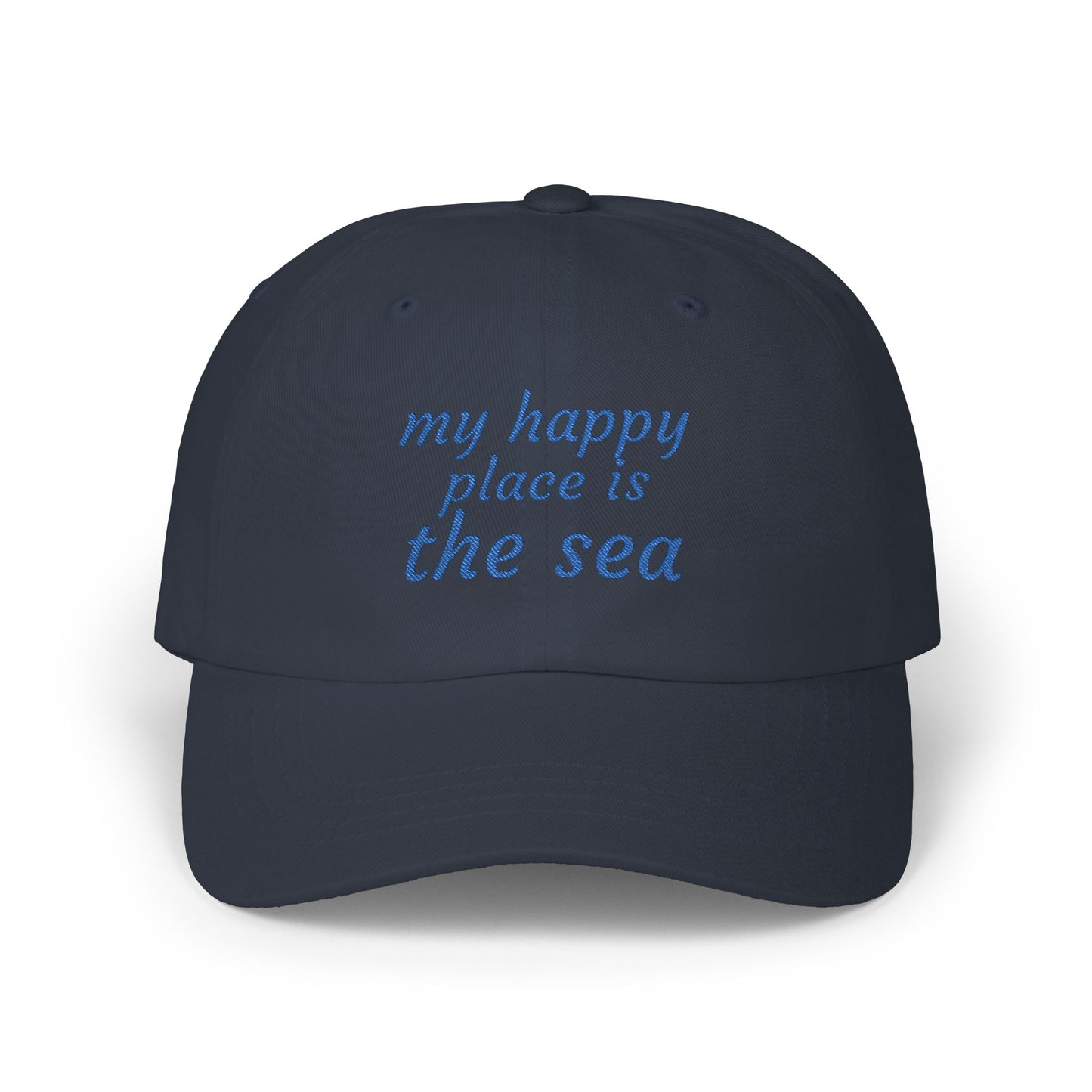 My Happy Place Is the Sea Embroidered White Dad Cap