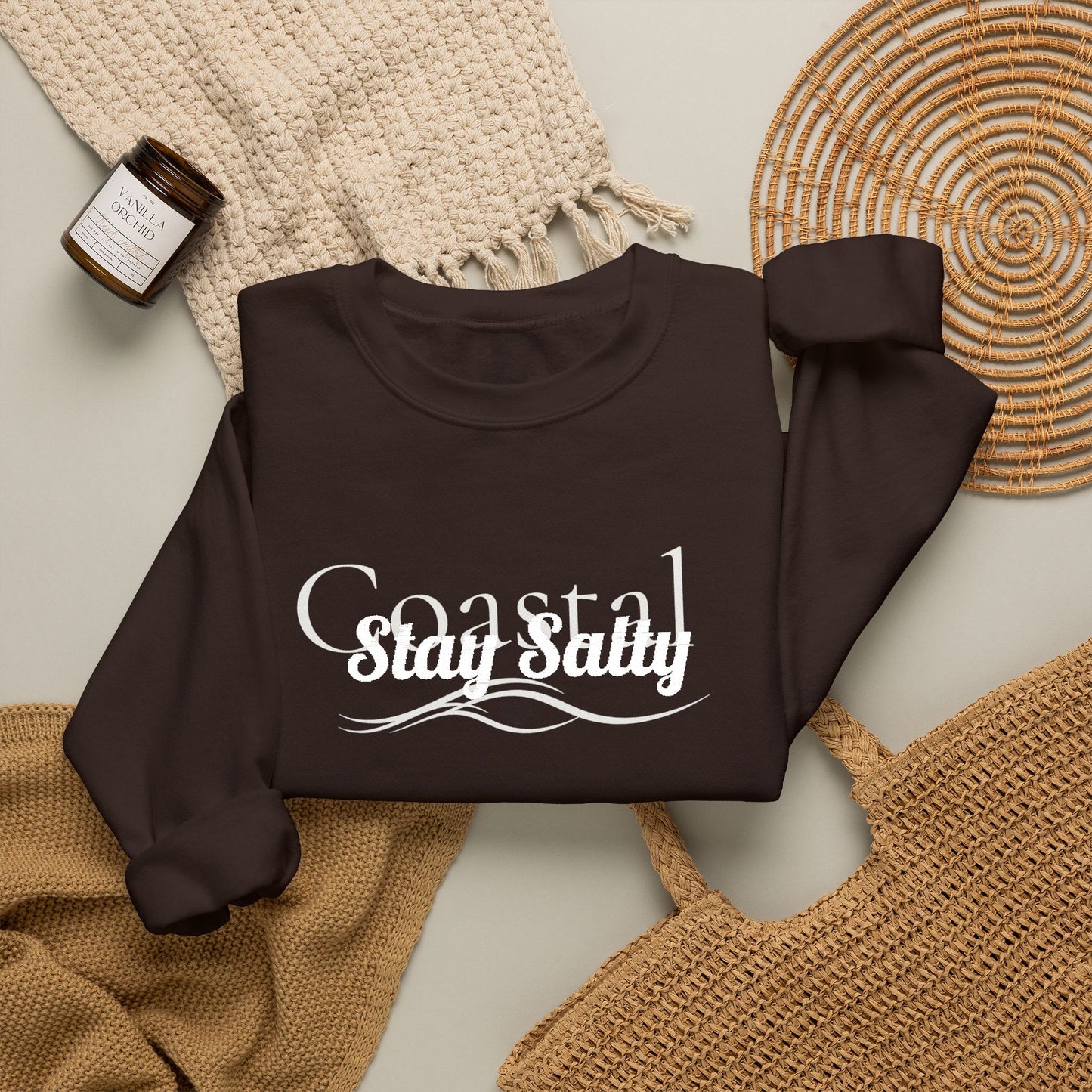 Personalize Embroidered crewneck Sweatshirt — Use your own words on front and left sleeve