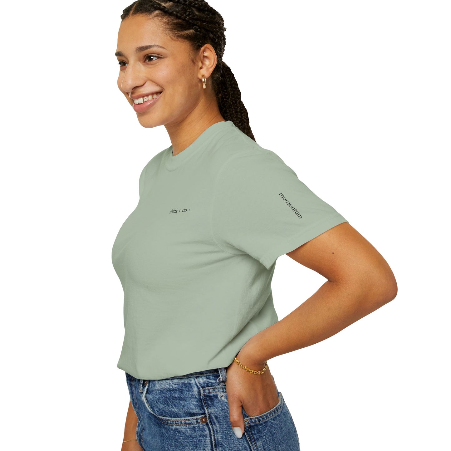 think < do > Embroidered Unisex T-Shirt | Espresso Thread with Momentum Sleeve Detail | Minimalist Everyday Tee