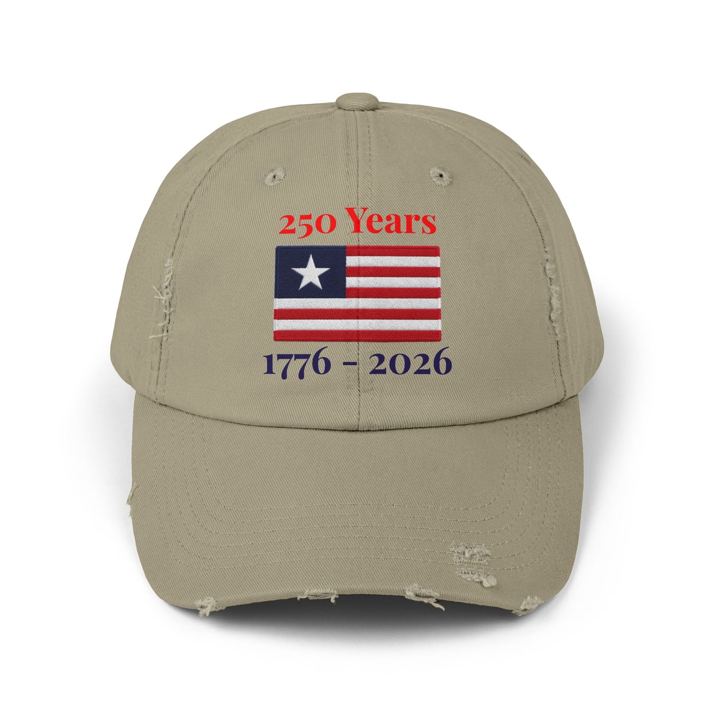 USA 250 Years Embroidered Distressed Dad Cap | 1776–2026 Patriotic Flag Hat
