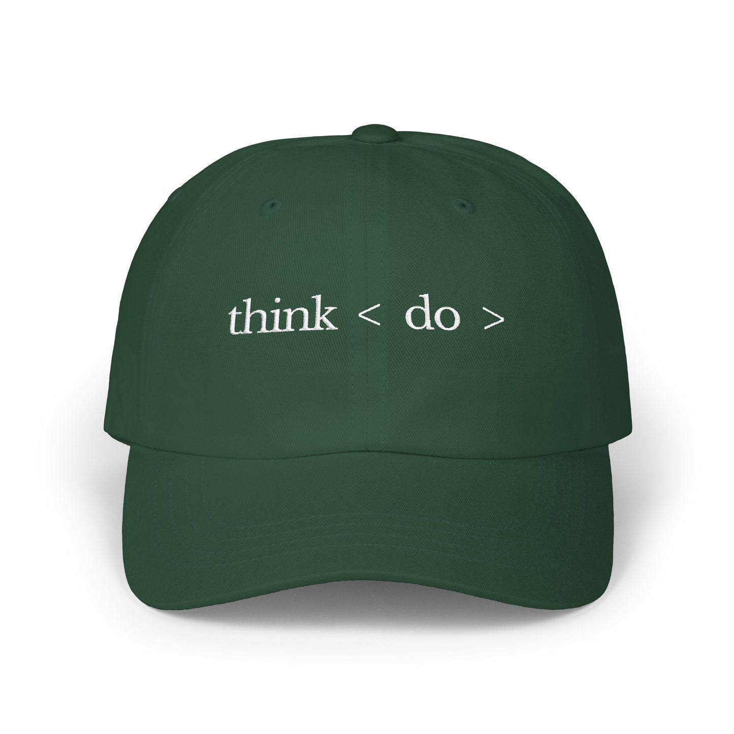 think < do > Minimalist Embroidered Dad Cap | Ivory Thread | Unisex Adjustable Hat