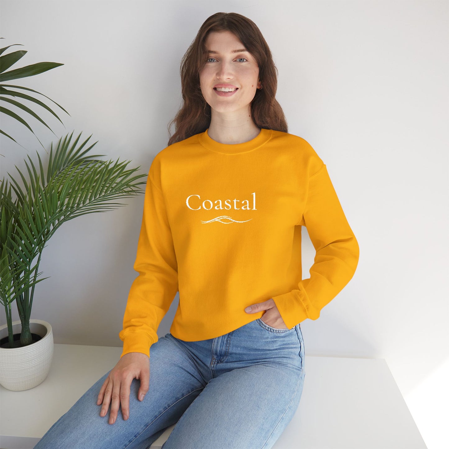 Coastal Crewneck Sweatshirt — Minimal Nautical Wave Graphic