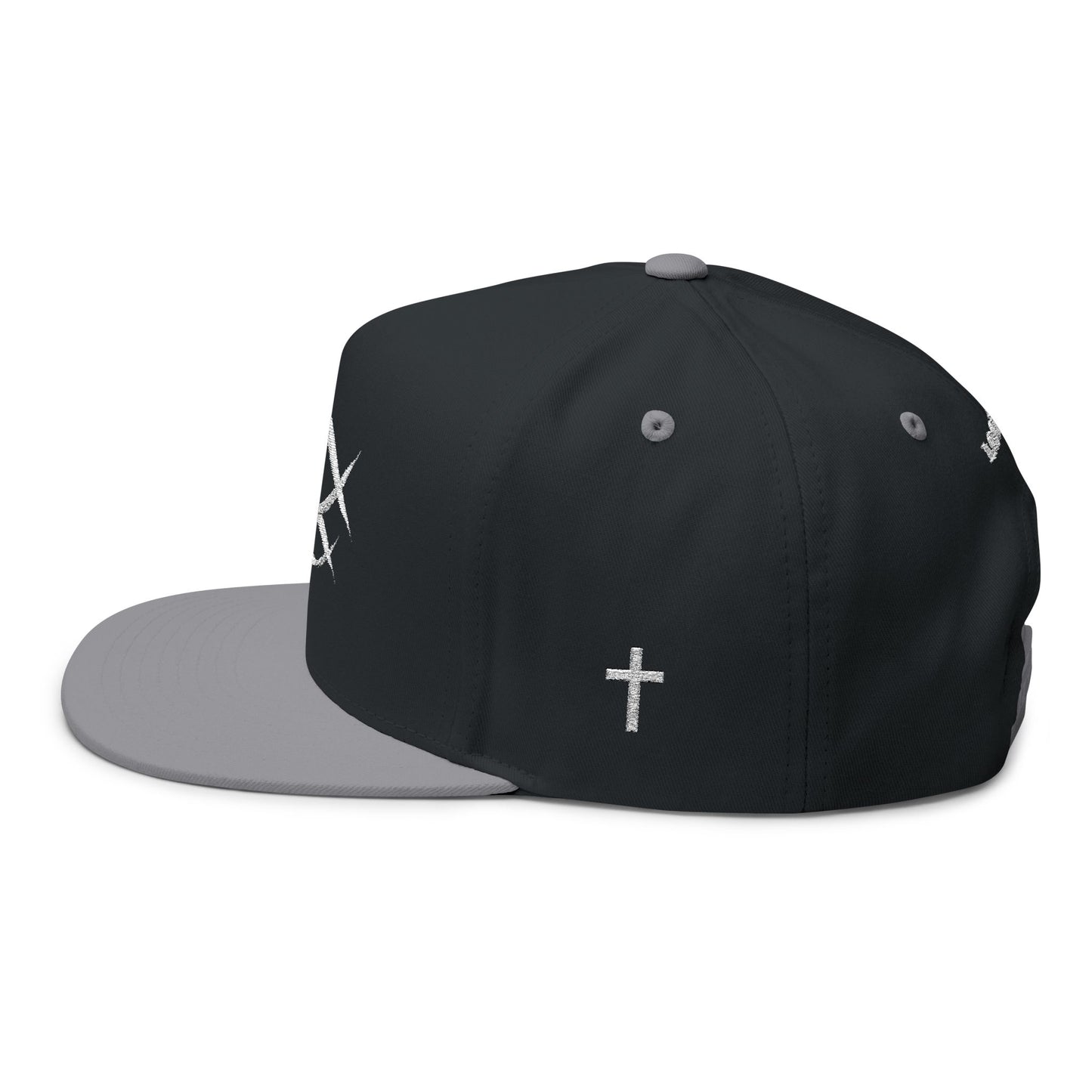 Christian Fish Embroidered Flat Bill Cap — "Look Up" Snapback
